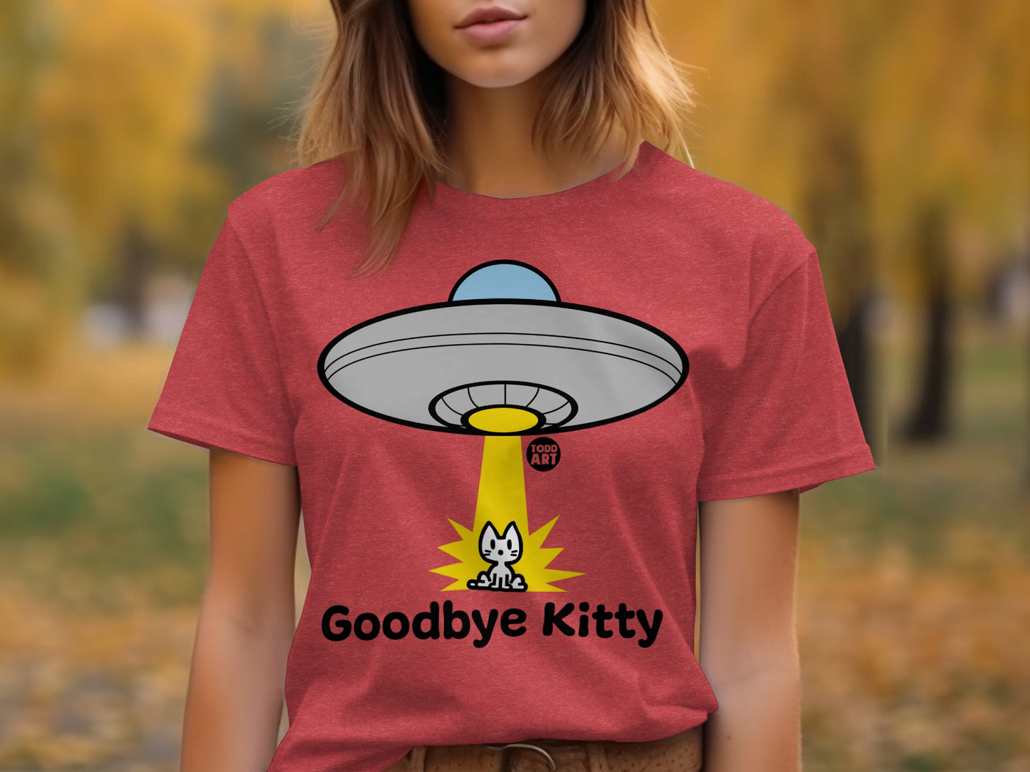 Alien Spaceship Abduction Goodbye Kitty T-shirt