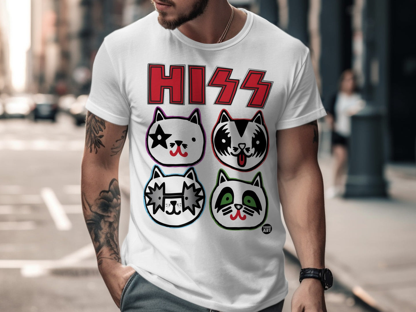 Hiss Cat Faces Graphic Design Novelty T-Shirt