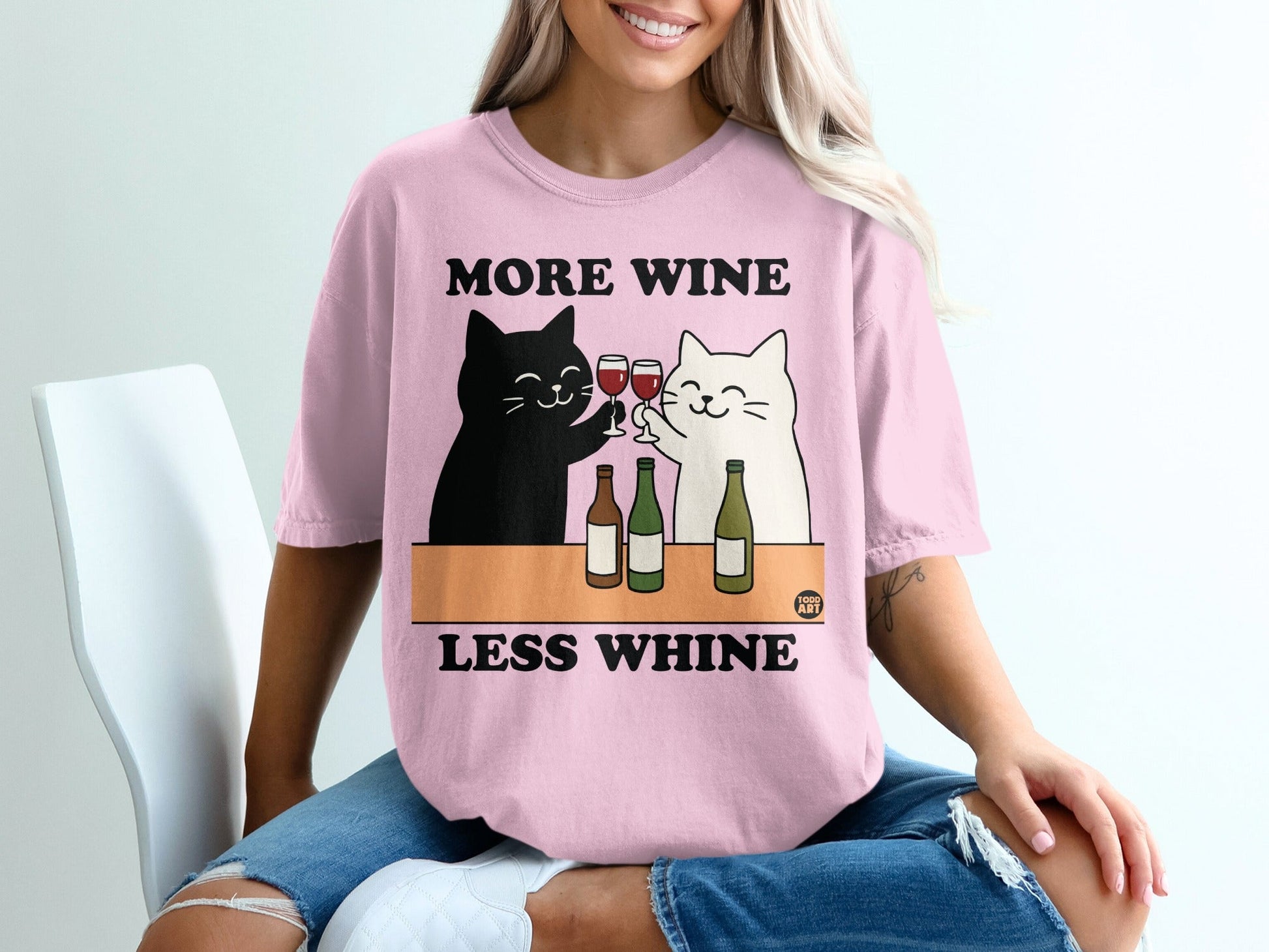 More Wine Less Whine Cat Graphic Relaxed Fit Shirt