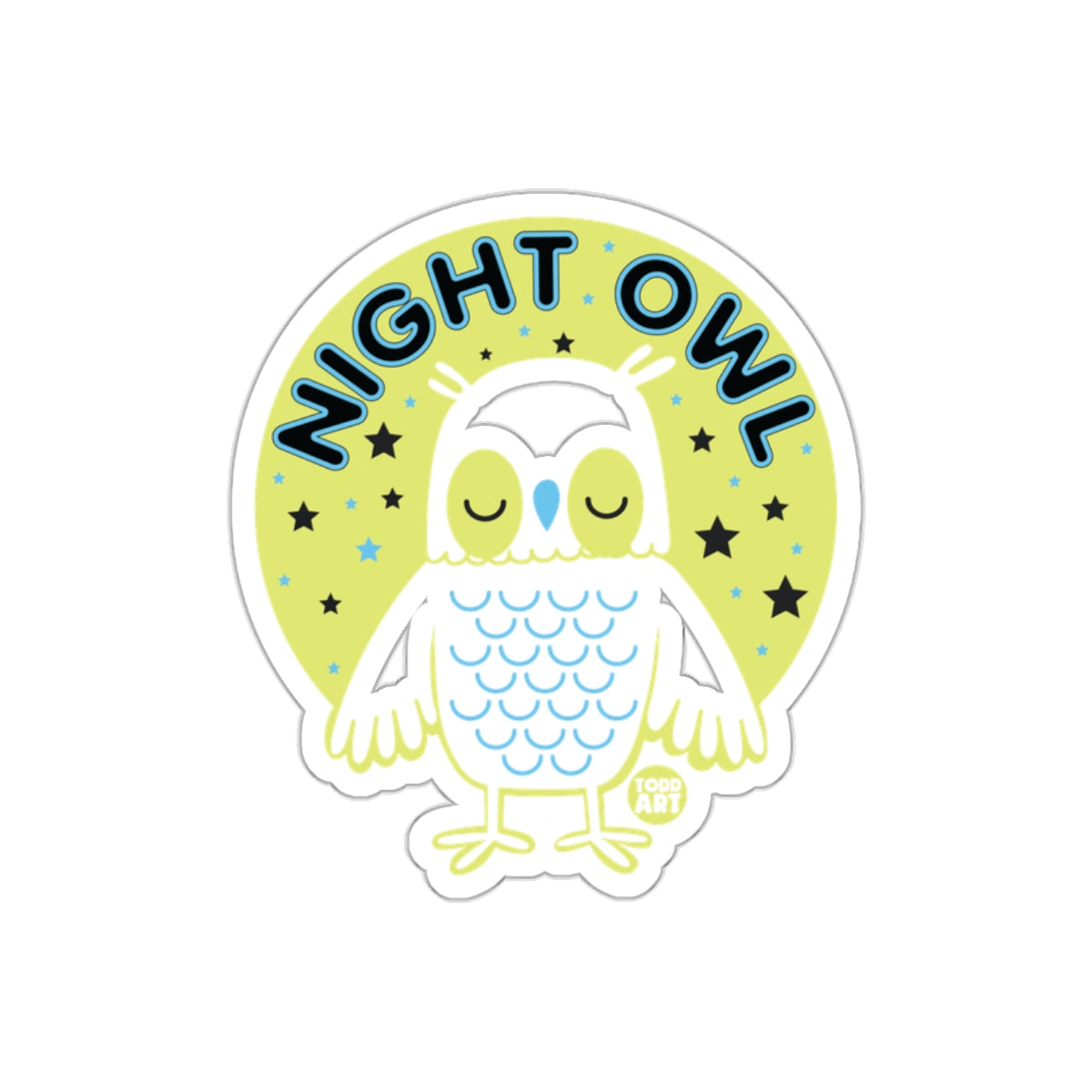 Cute Sleepy Owl Night Owl Todd Art Round Design sticker