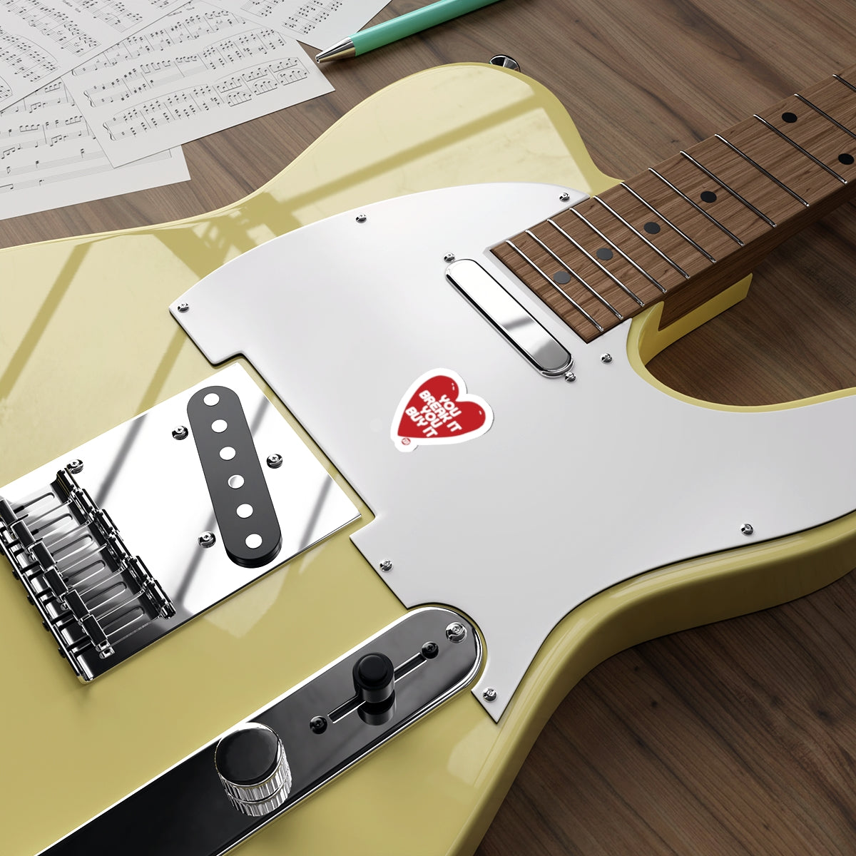 Electric Guitar with Wooden Neck and Metal Detailing