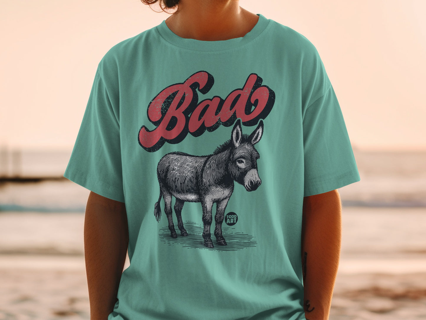 Bad Donkey Graphic Funny Teal T-Shirt Todd Art Design