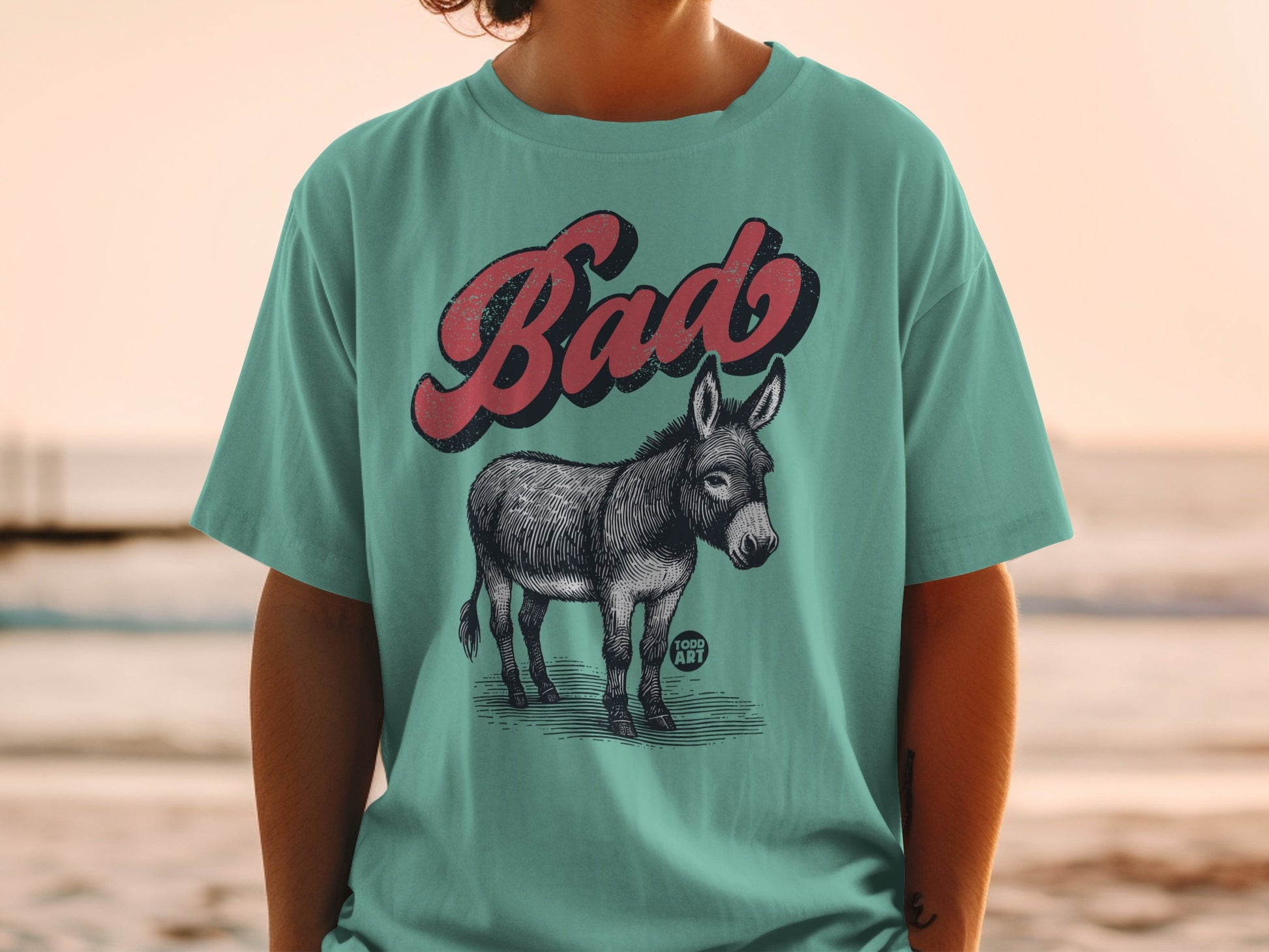 Bad Donkey Graphic Funny Teal T-Shirt Todd Art Design