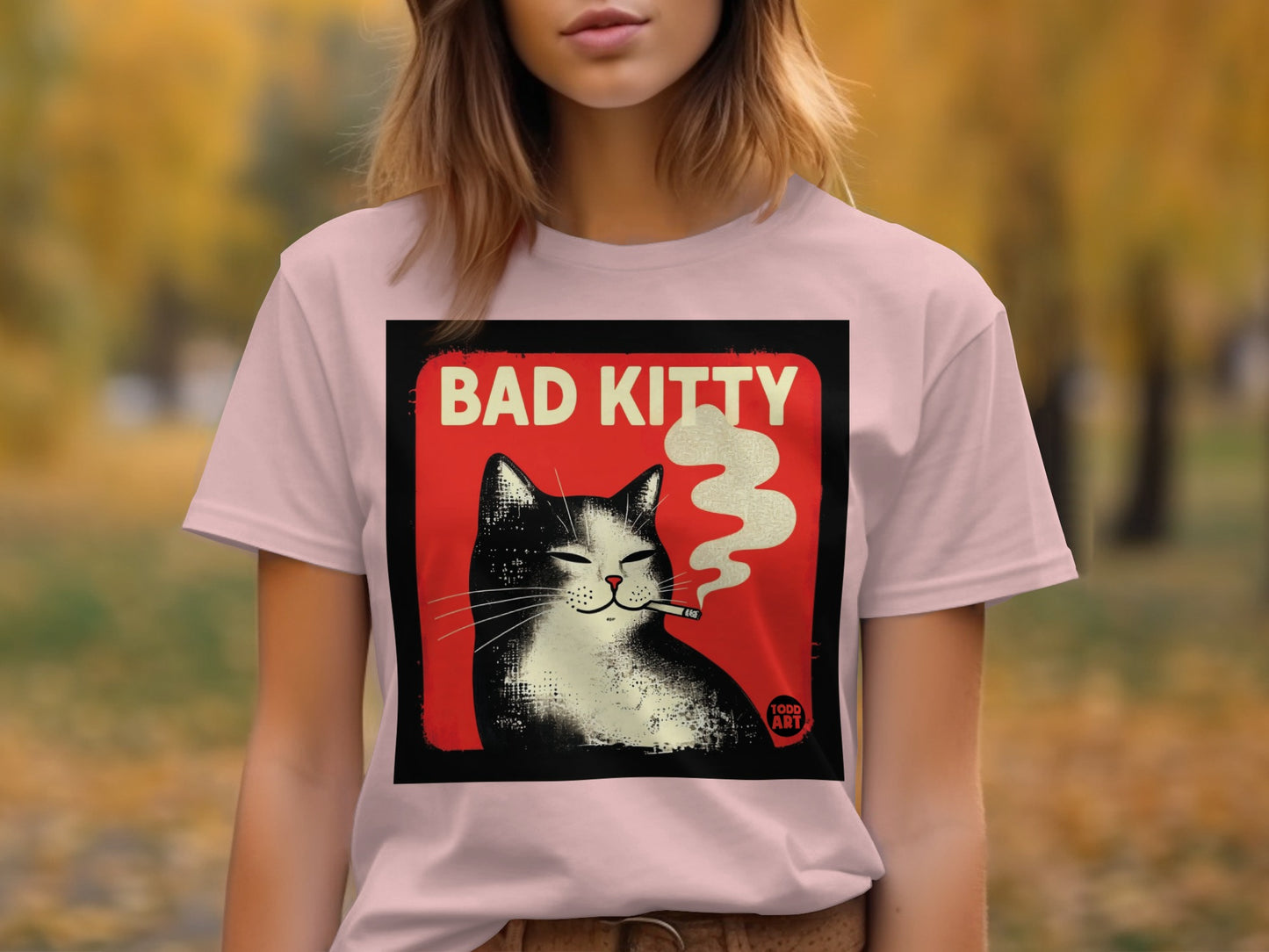 Bad Kitty Smoking Funny Cat Graphic T-Shirt