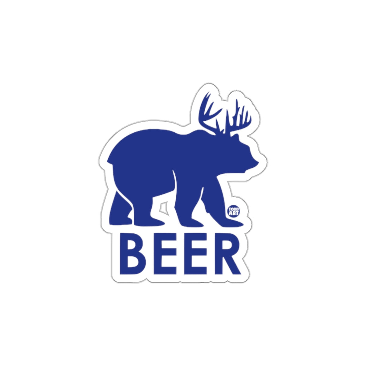 Blue Bear with Antlers BEER Text Sticker