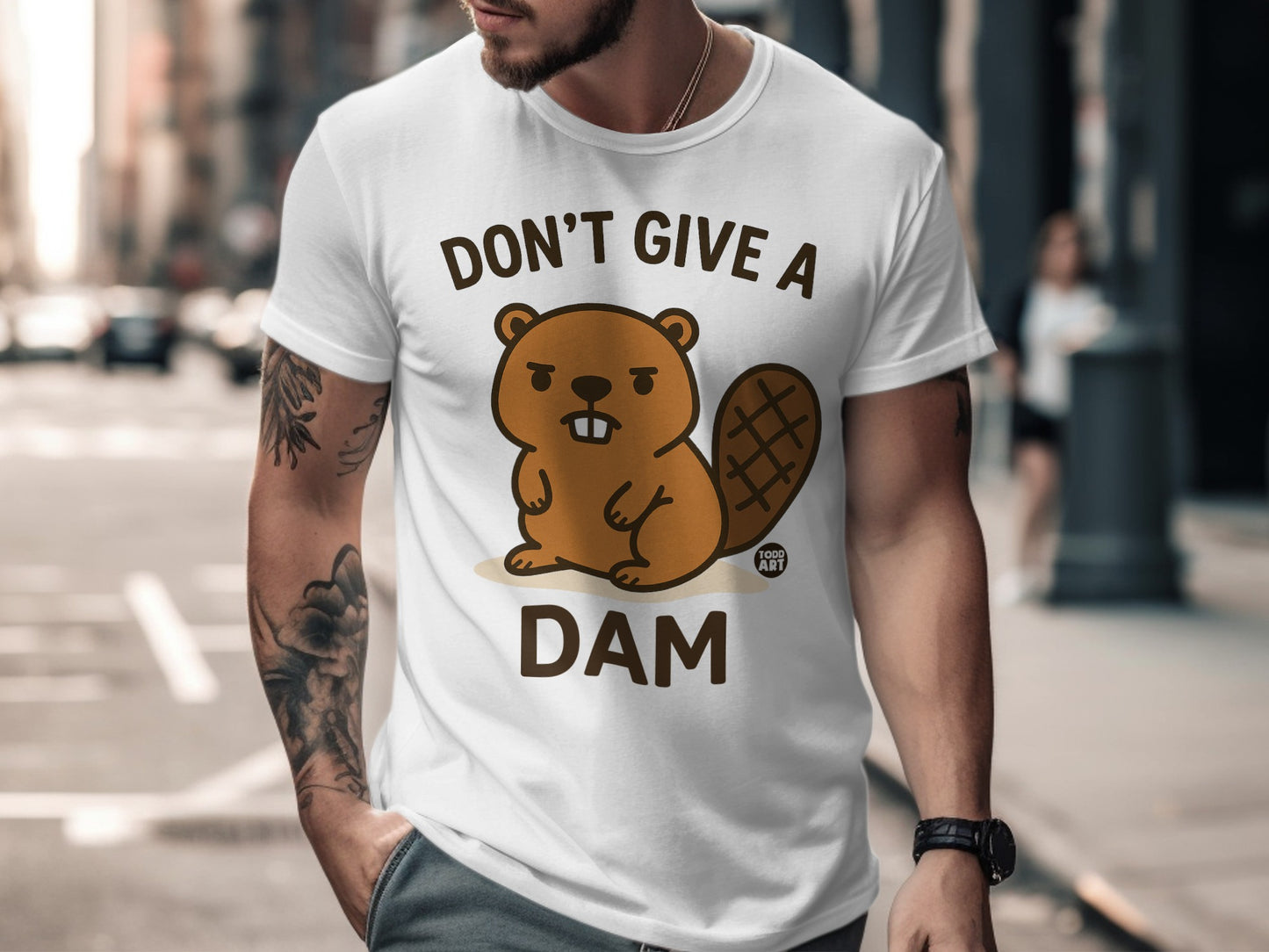 Don't Give a Dam Funny Beaver Graphic Tee Shirt