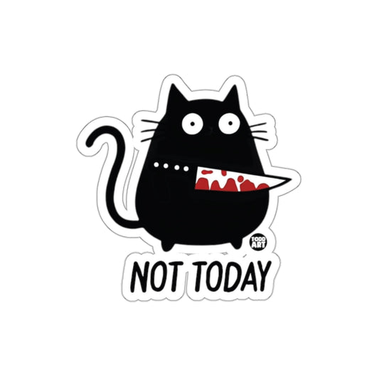 Funny Cat Holding Knife Sticker Saying Not Today