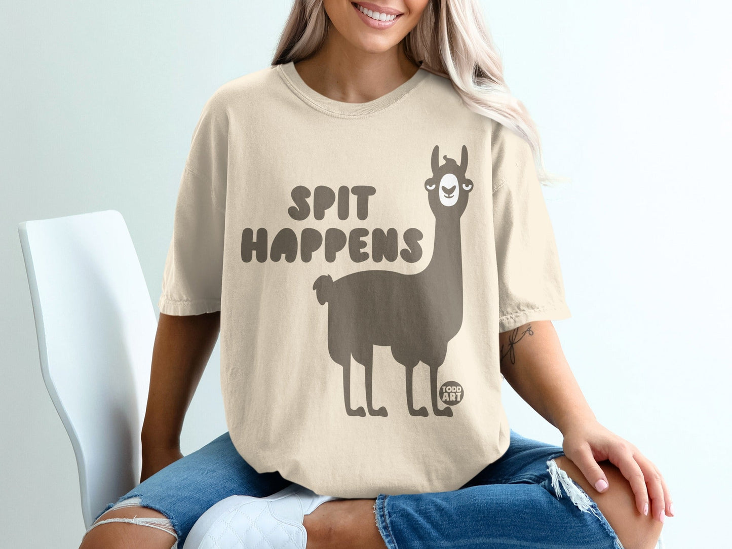 Spit Happens Funny Llama Graphic Tee Shirt Product
