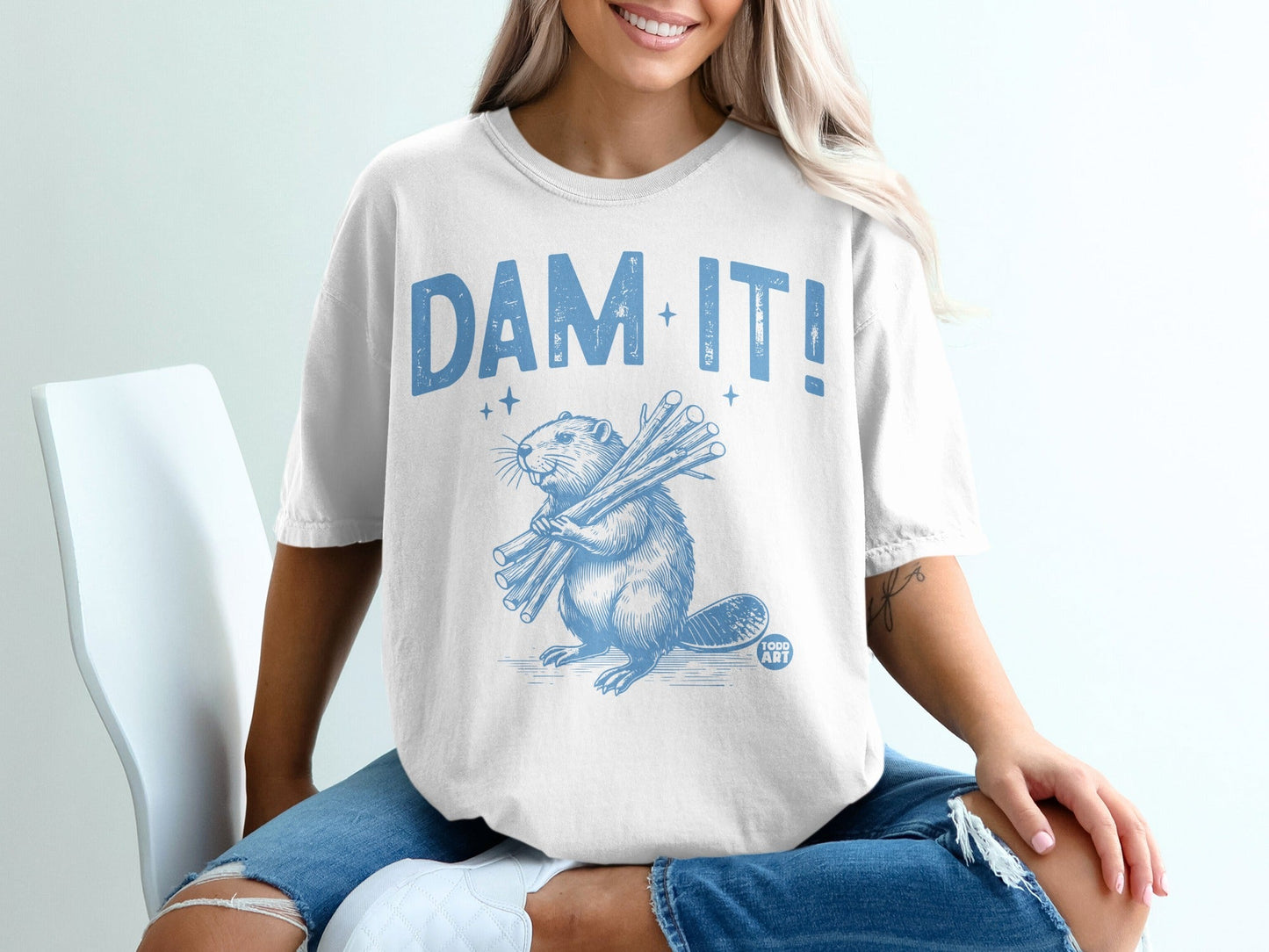 Funny Beaver Dam It Graphic Unisex Casual T-shirt