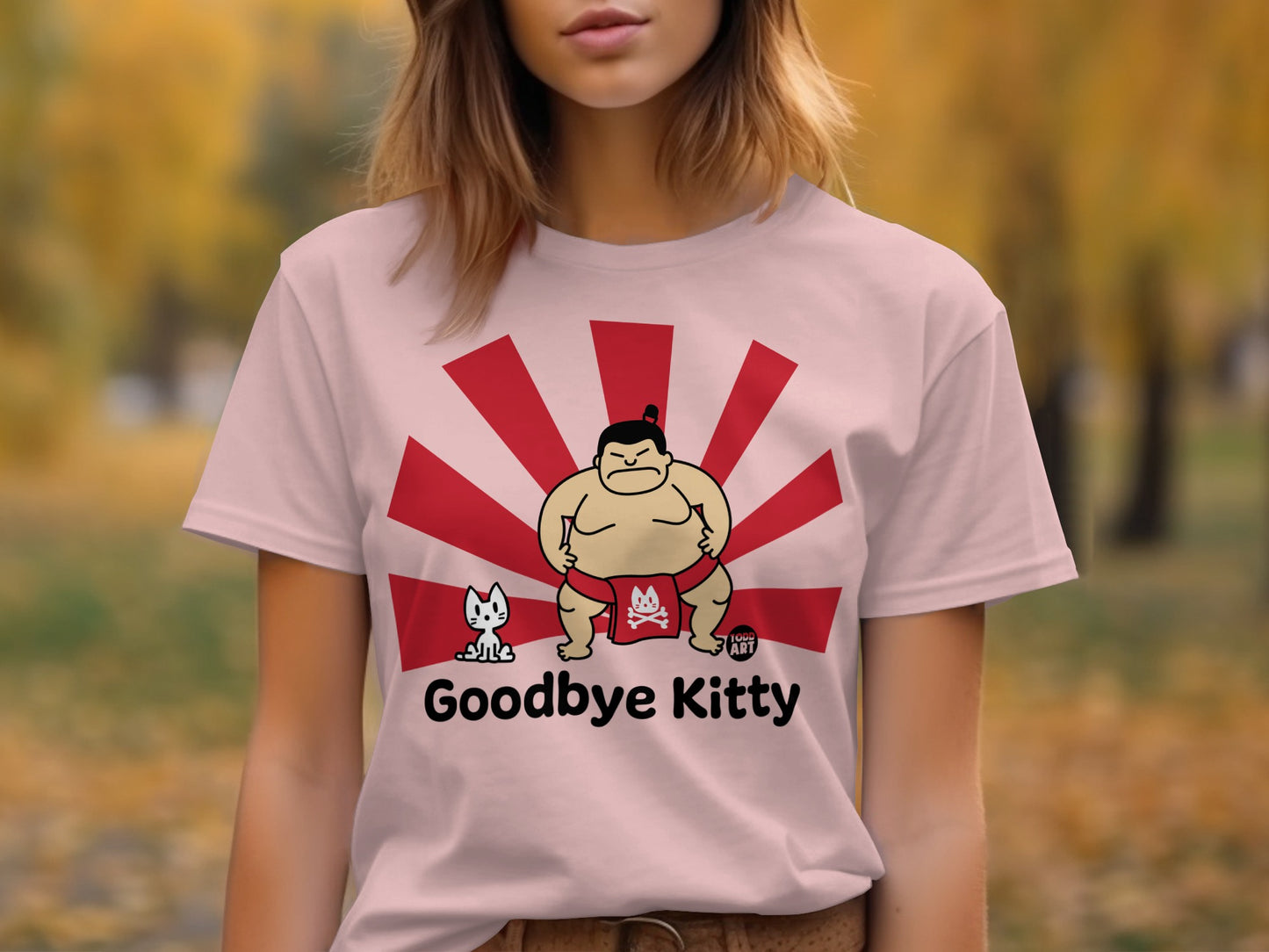 Funny Sumo Wrestler Goodbye Kitty Graphic T-Shirt