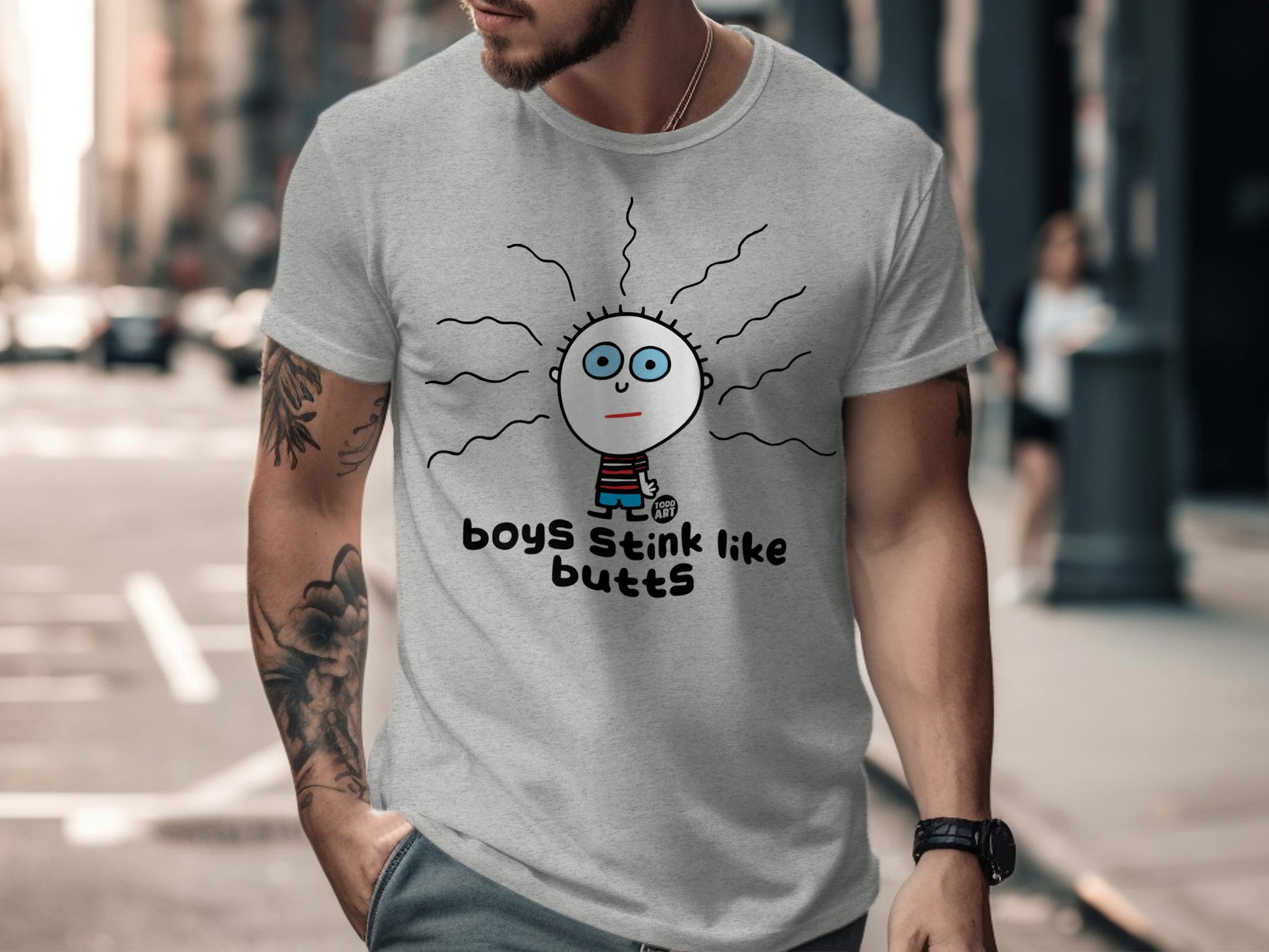 Boys Stink Like Butts Funny Graphic Teeproduct