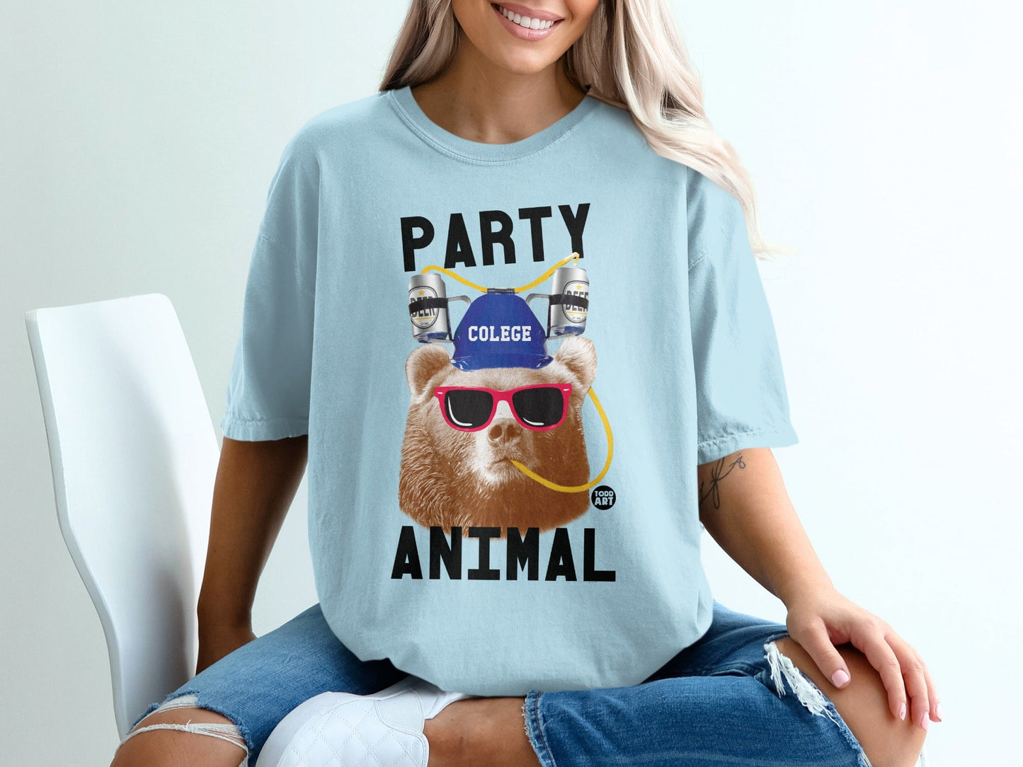 Party Animal College Bear Graphic Tee Shirt