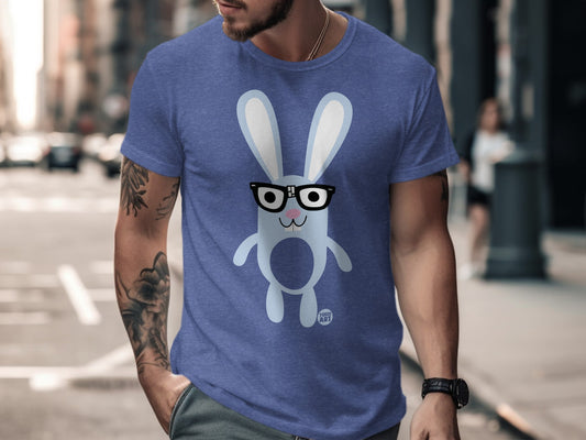 Cool Bunny with Glasses Blue Graphic T-Shirt