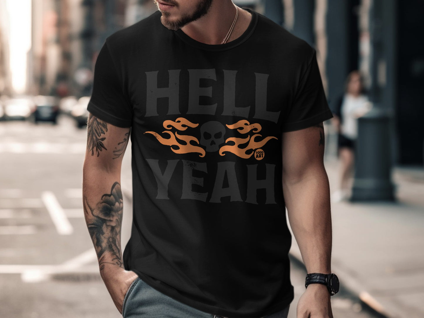 Hell Yeah Skull and Flames Graphic T-shirt