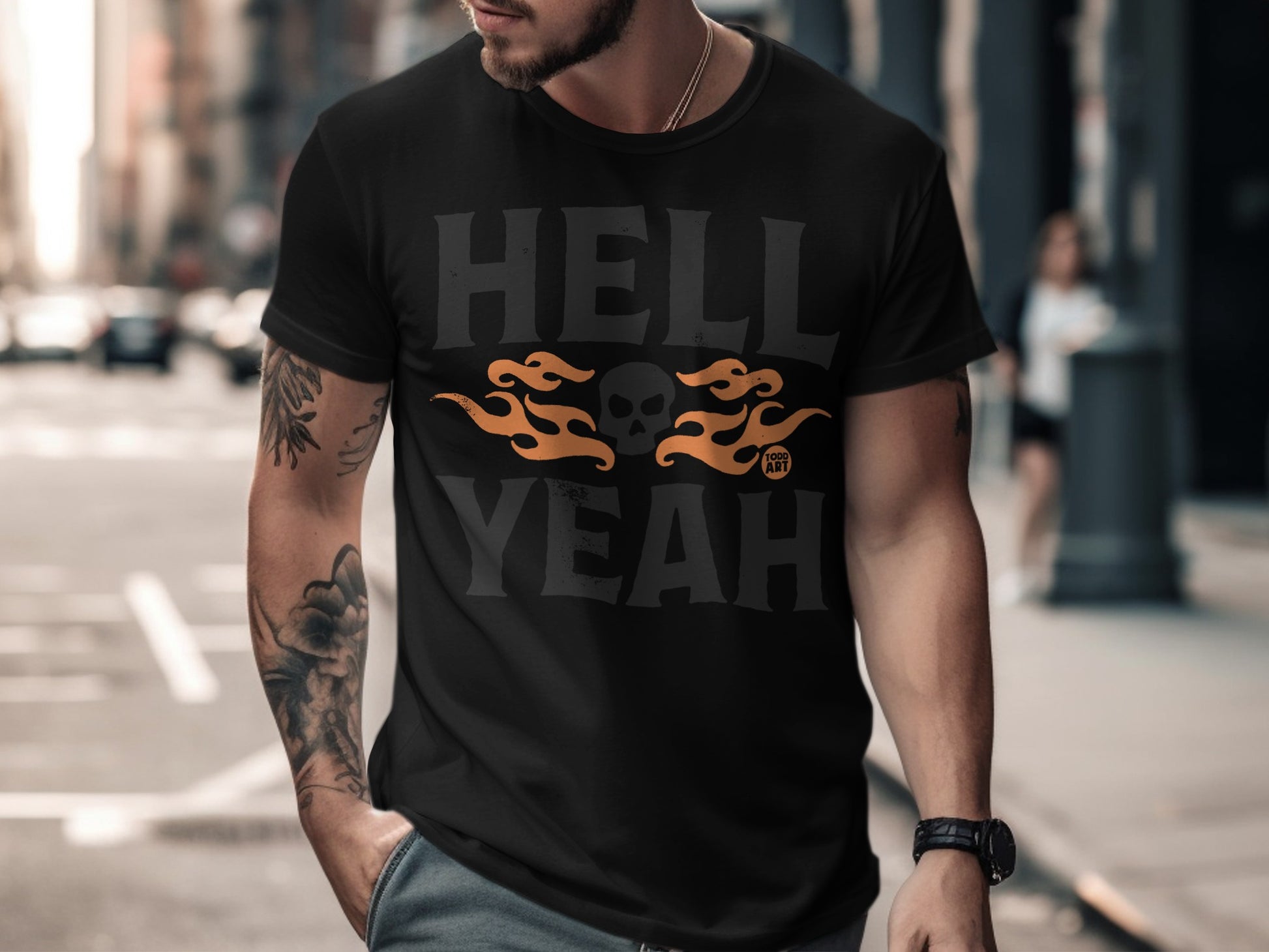 Hell Yeah Skull and Flames Graphic T-shirt