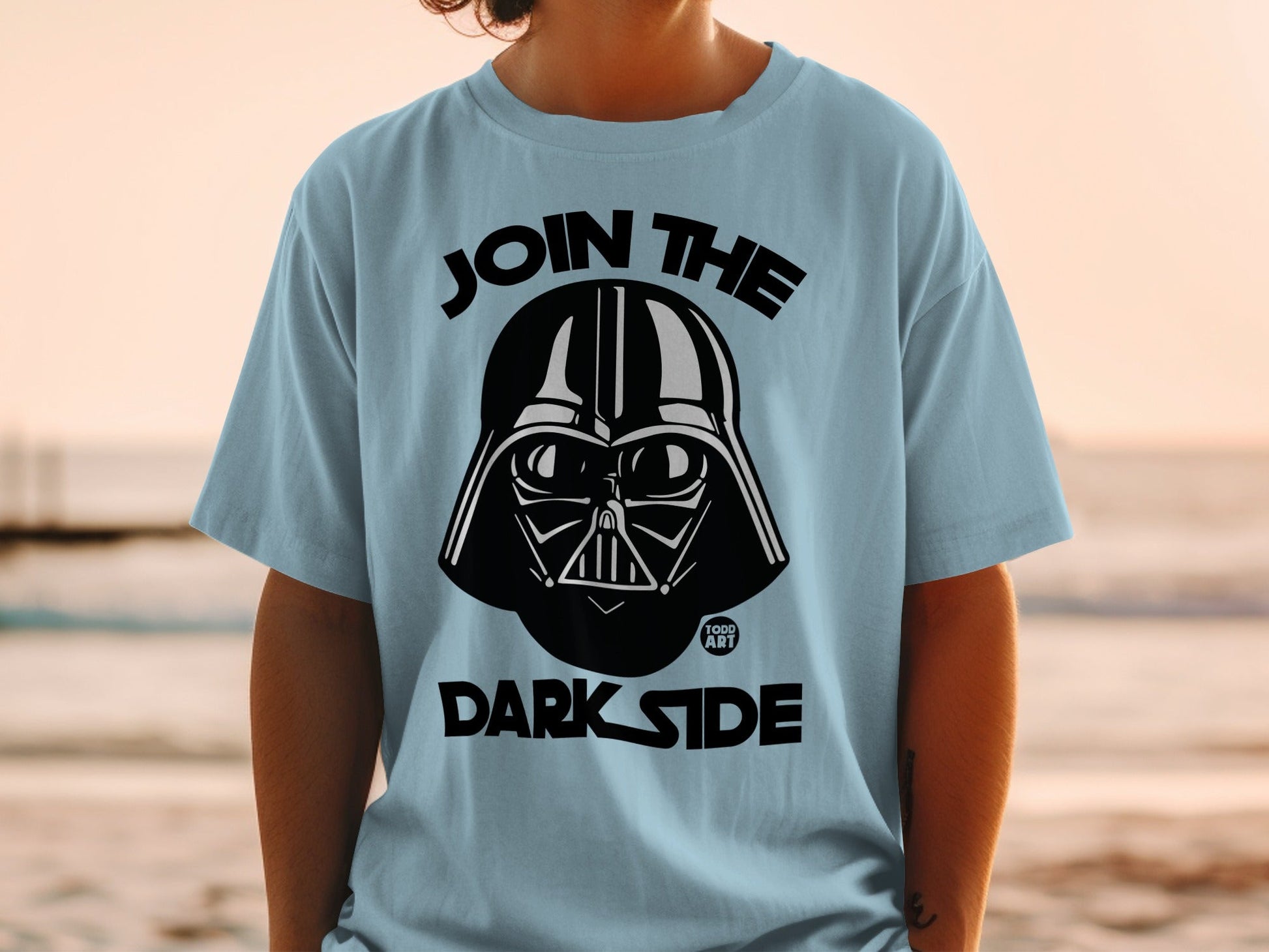 Light blue t-shirt with Darth Vader mask and "JOIN THE DARK SIDE" text.