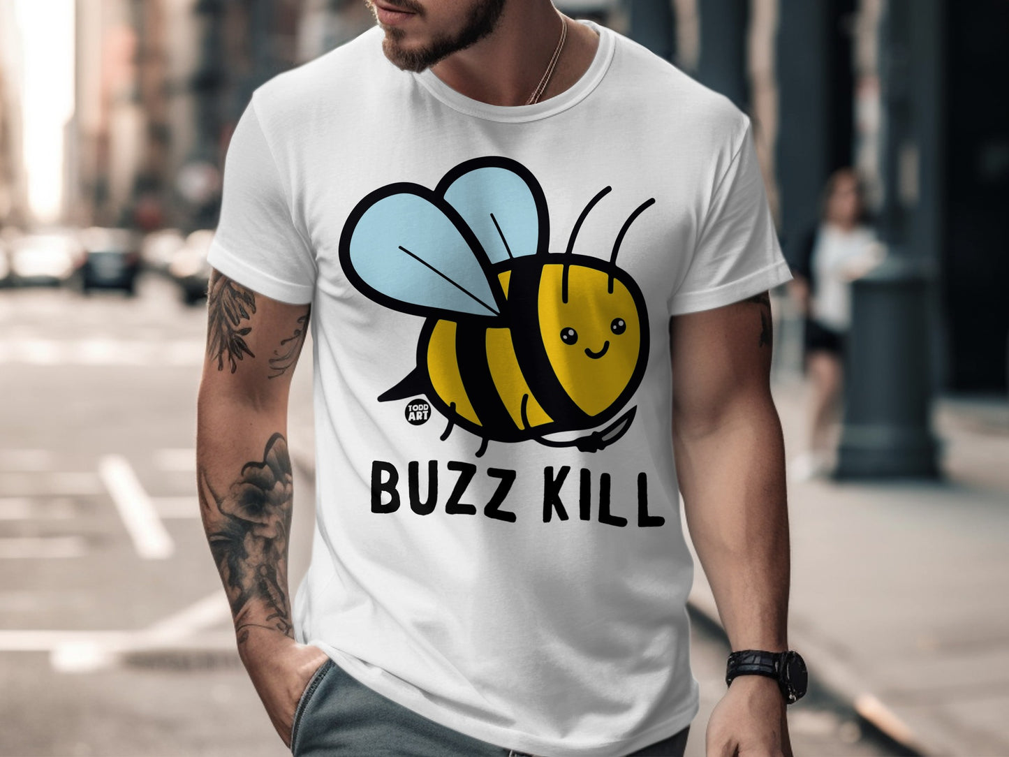 Cute Cartoon Bee Buzz Kill Graphic Tee Shirt