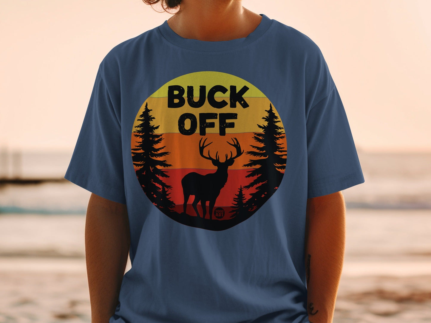 Buck Off Sunset Deer Graphic Forest Silhouette Shirt