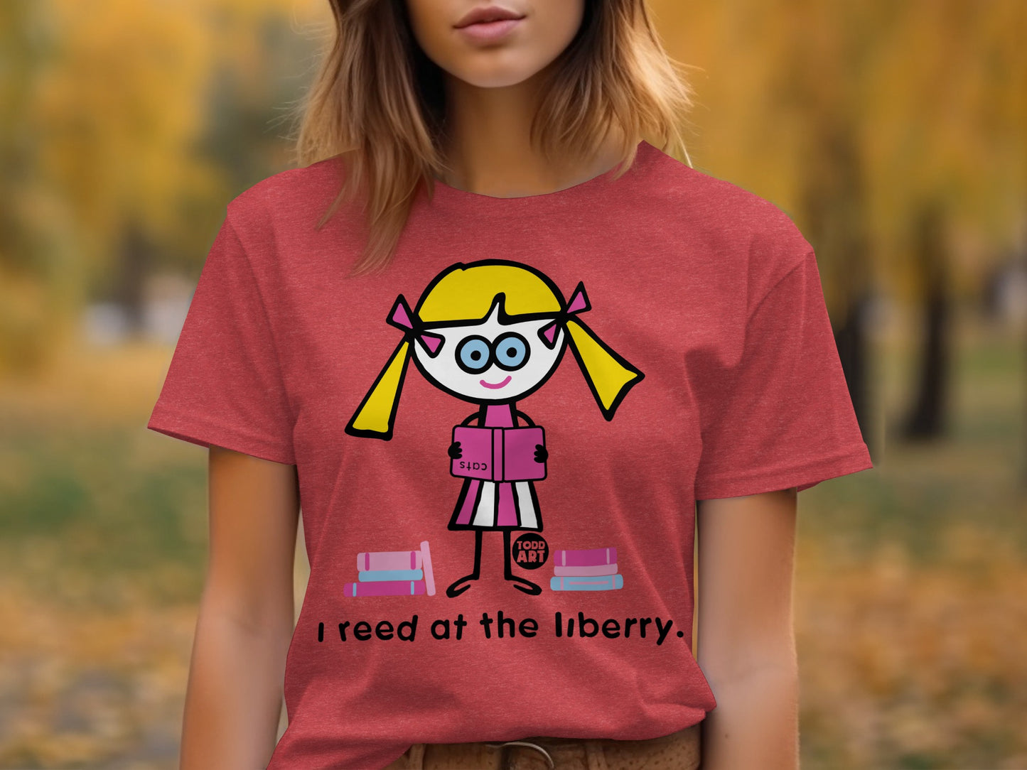 Funny Cartoon Girl Reading Texts T-shirt