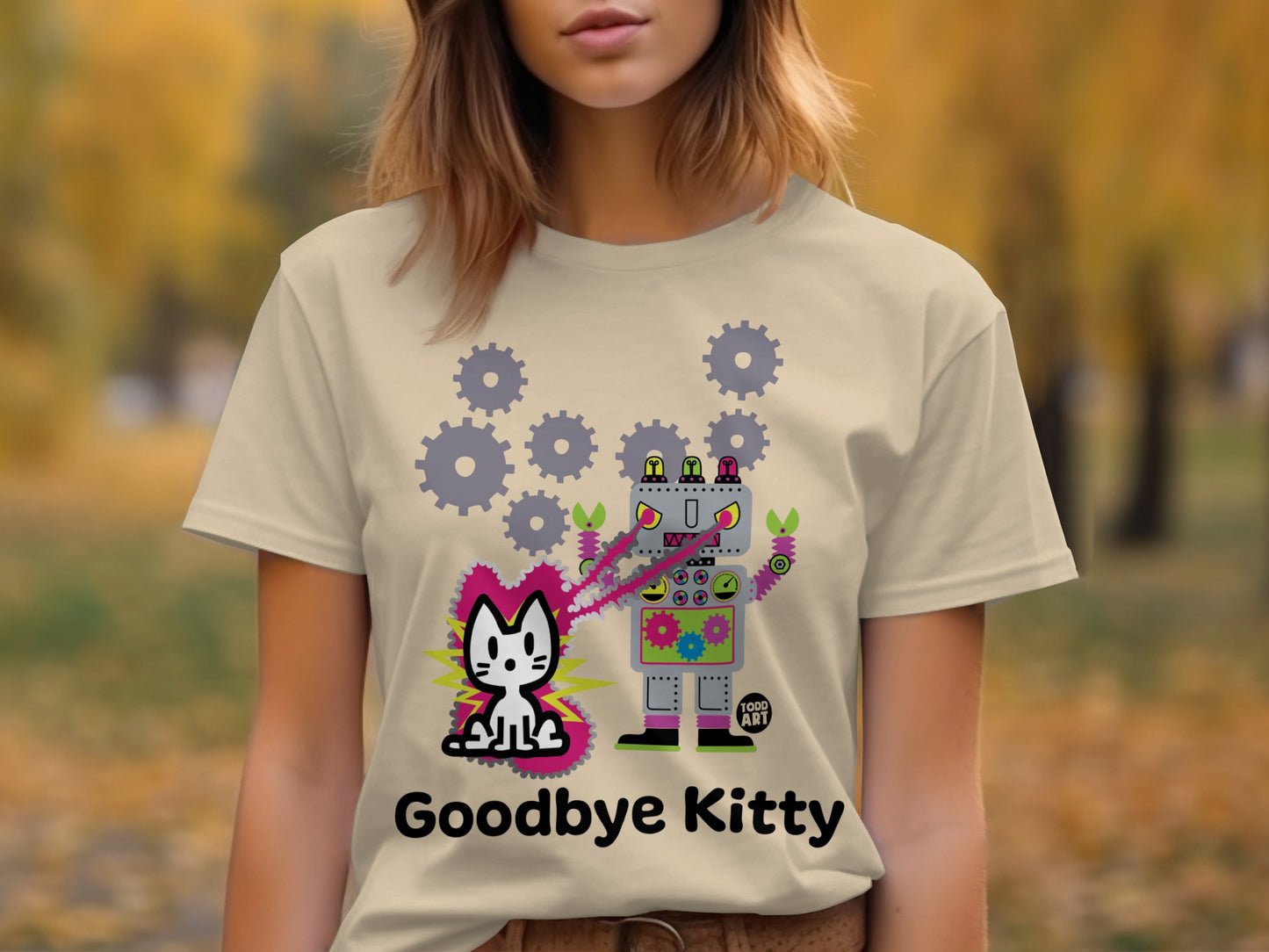 Goodbye Kitty Robot Graphic Short Sleeve T-Shirt