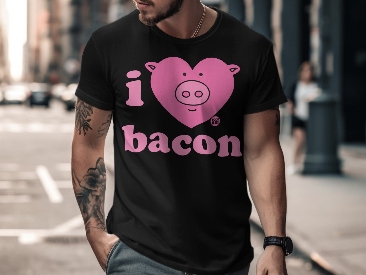 I Heart Bacon Cute Pig Design Funny Graphic Tee