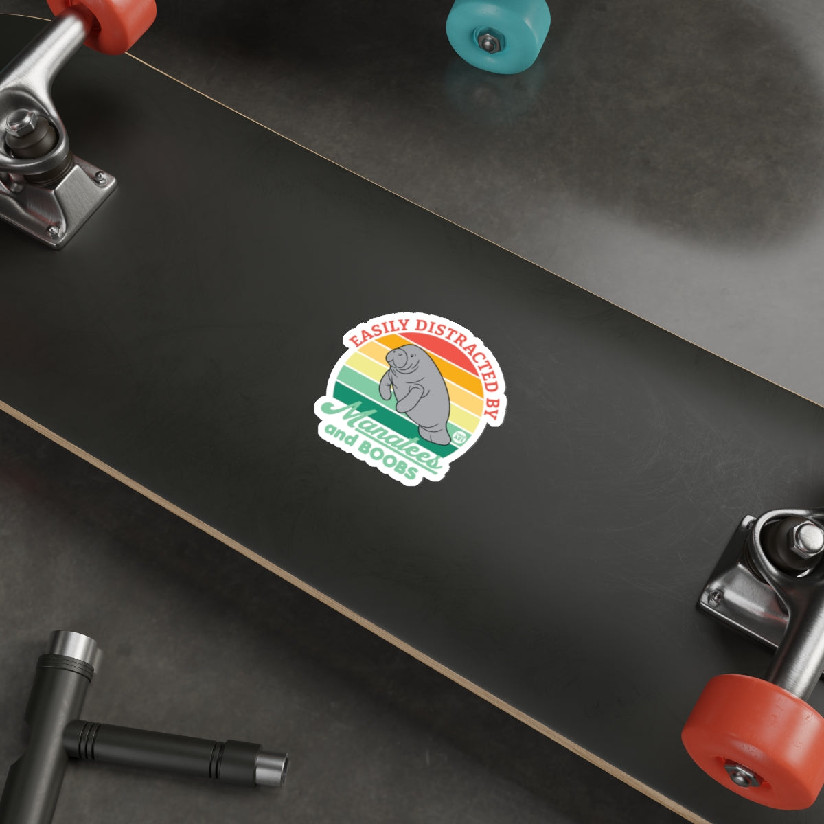 Easily Distracted By Manatees and Boobs Funny Graphic Sticker 