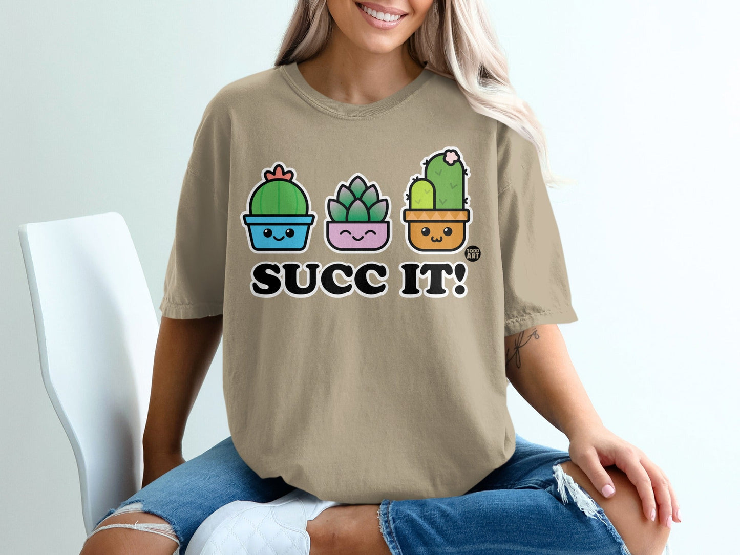 Cute Succ It Three Cartoon Succulents Graphic T-Shirt