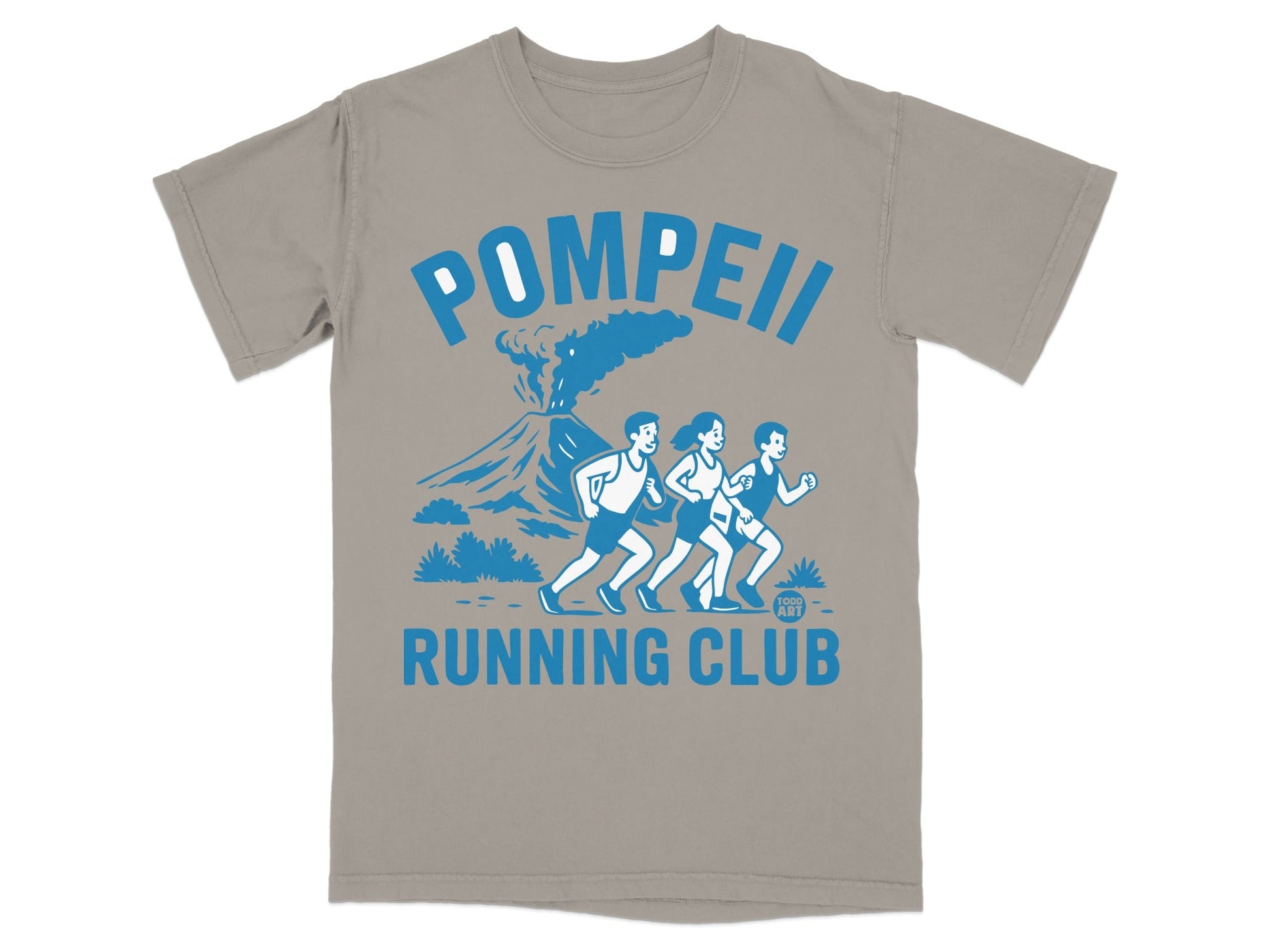 Pompeii Running Club graphic with volcano and three runners.