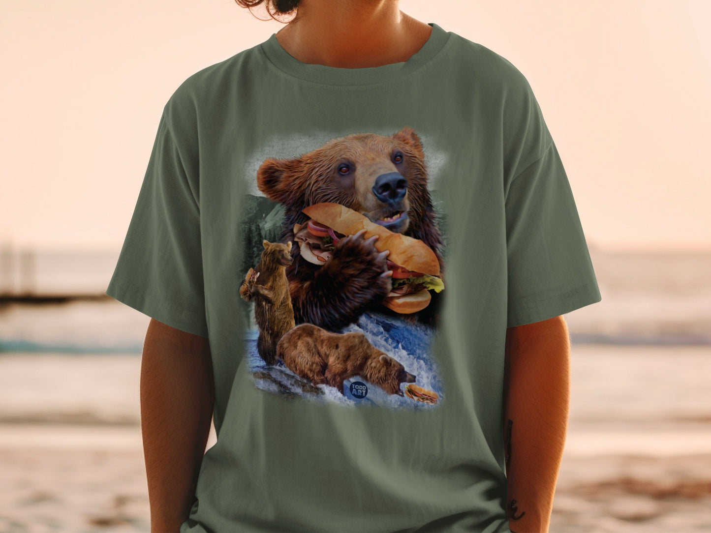 Bear Holding Sandwich Funny Graphic T-shirt Product