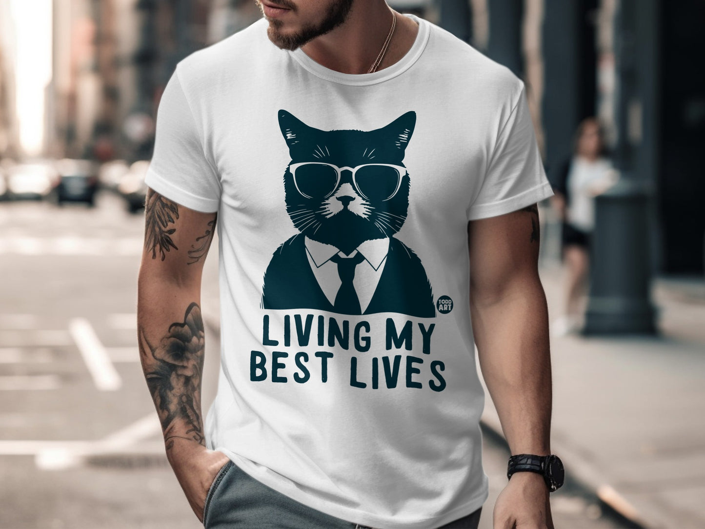 Cat in Suit with Sunglasses Living My Best Lives T-shirt