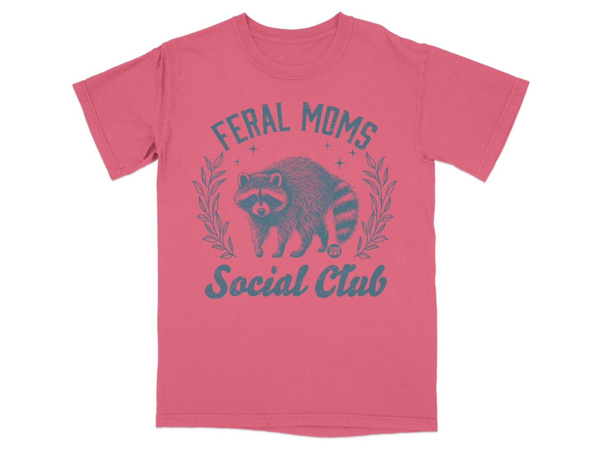 Feral Moms Social Club graphic t-shirt with a raccoon design.