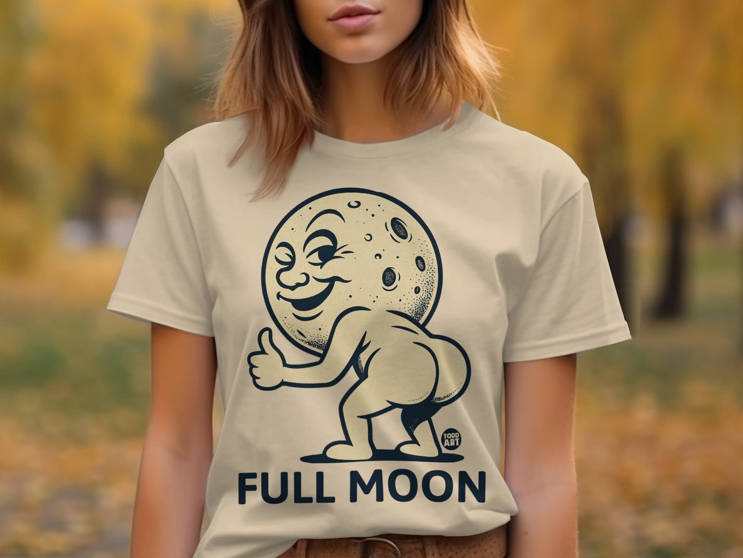 Humorous Full Moon Illustration T-Shirt for Fun Style