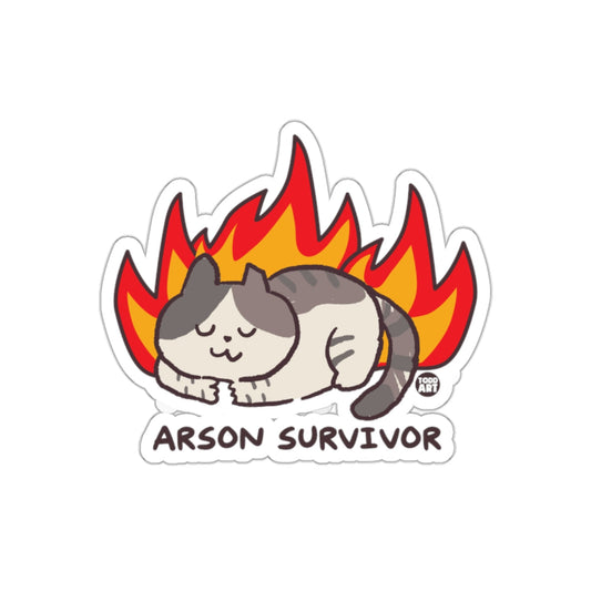 Arson Survivor Cat In Flames Cartoon Illustration sticker