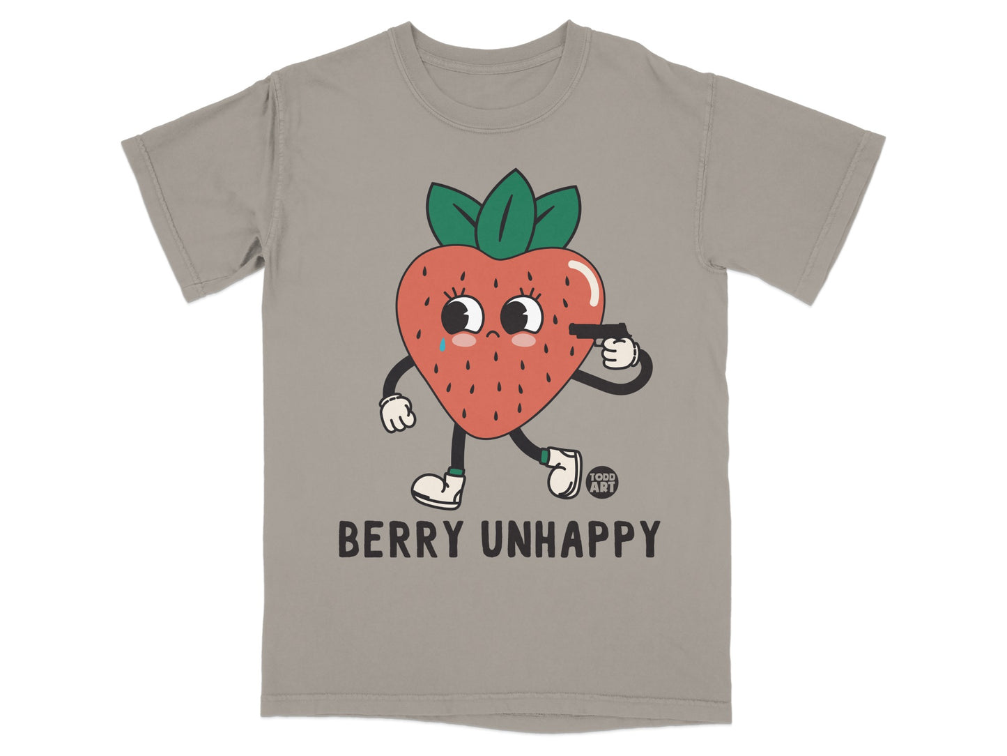 Berry Unhappy Strawberry Gun Cartoon T-shirt product type