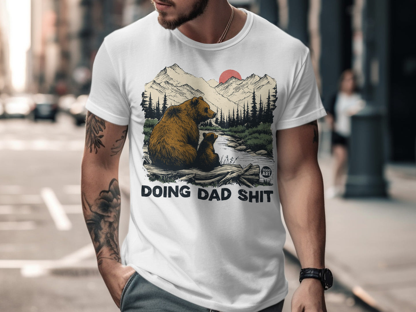 Doing Dad Shit Bear and Mountains Graphic Tee