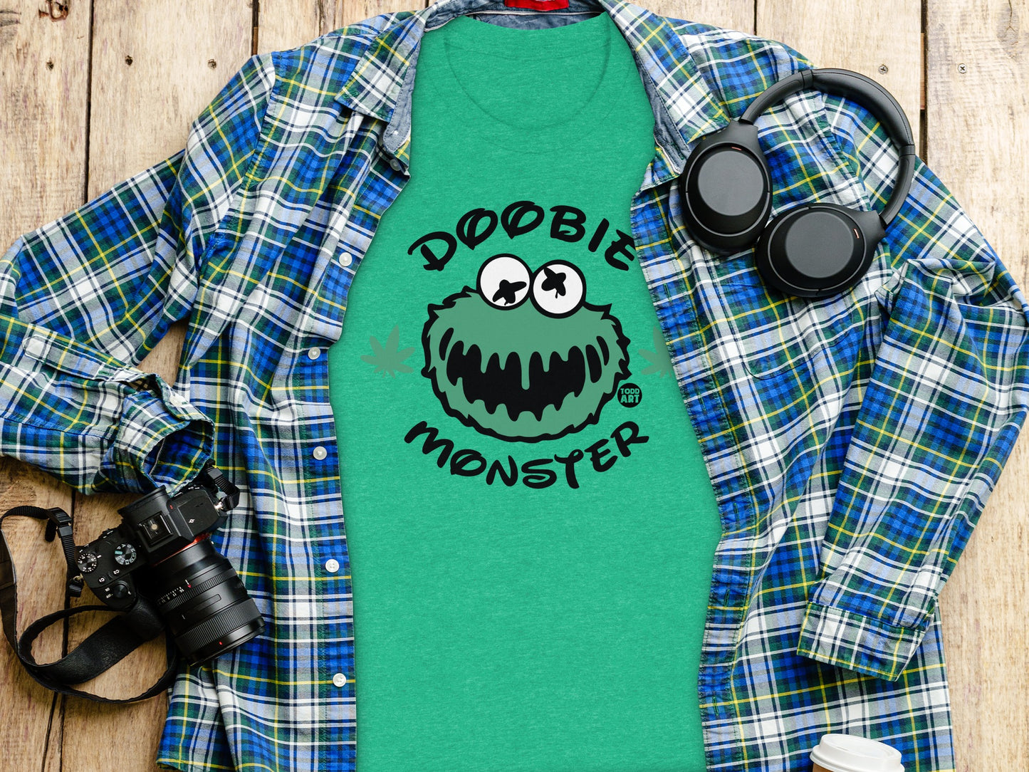 Doobie Monster Graphic Shirt with Plaid Design