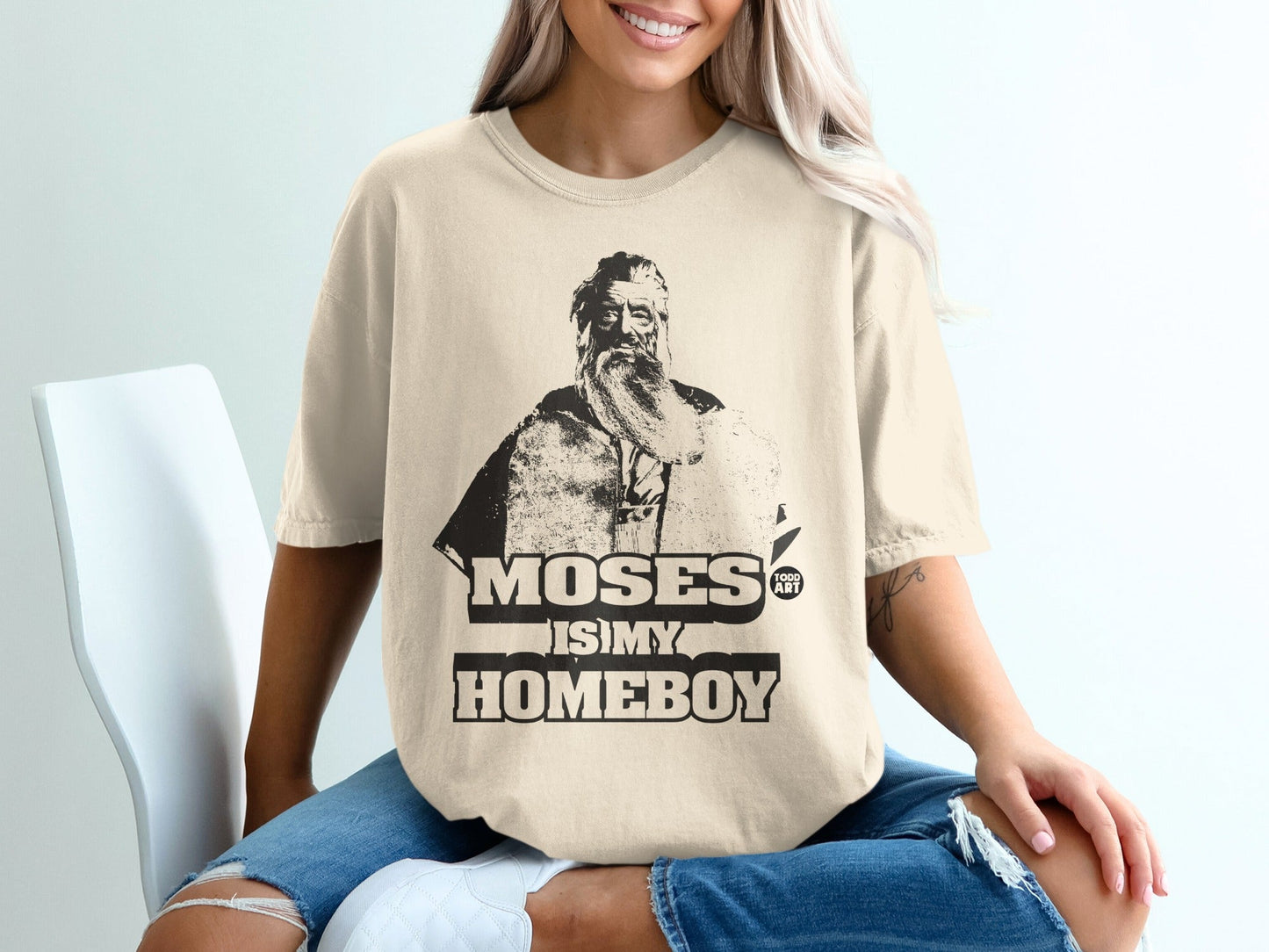 T-shirt with vintage portrait of Moses and text "MOSES IS MY HOMEBOY".