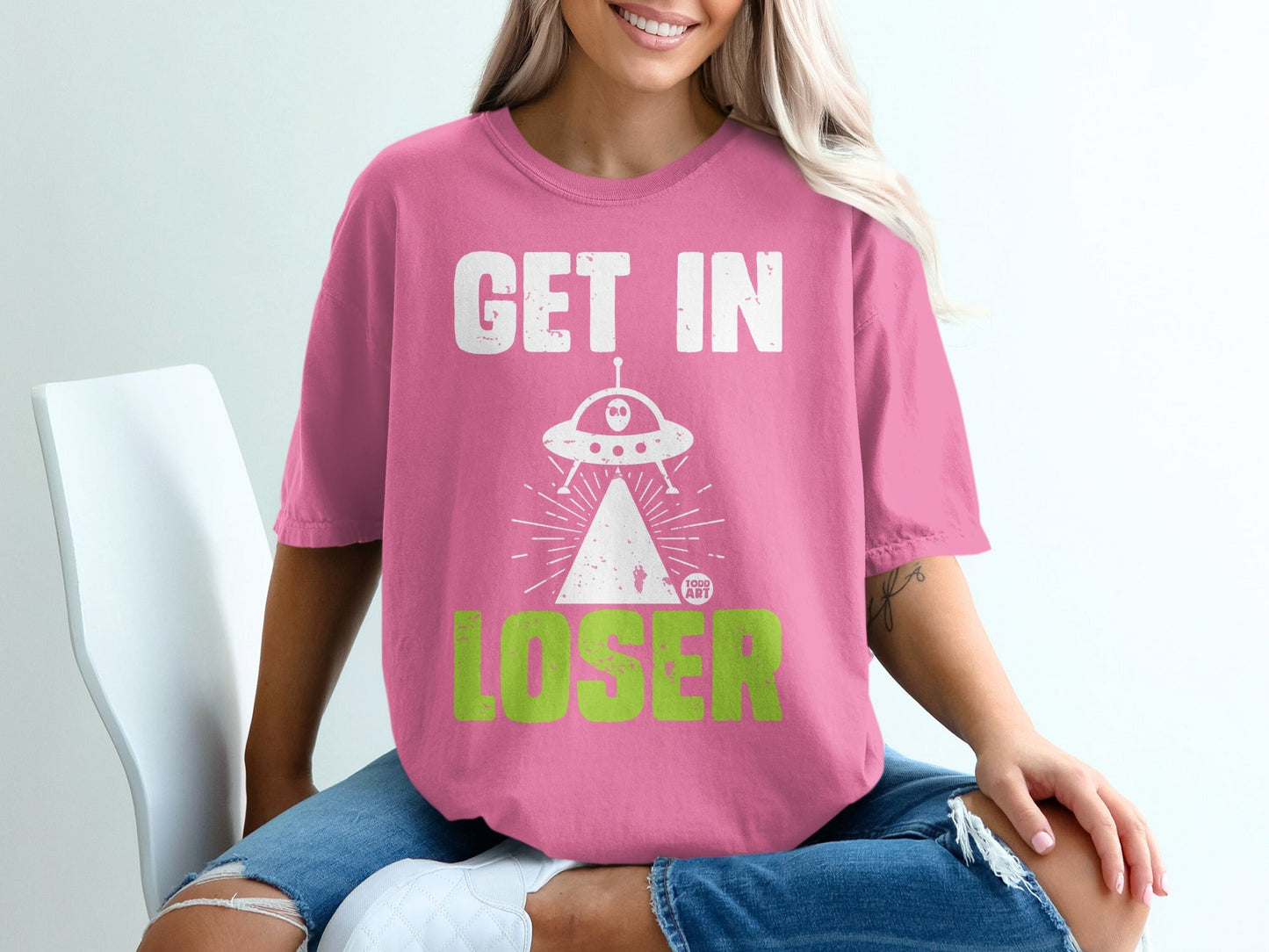 Get In Loser Alien Spaceship Graphic Shirt