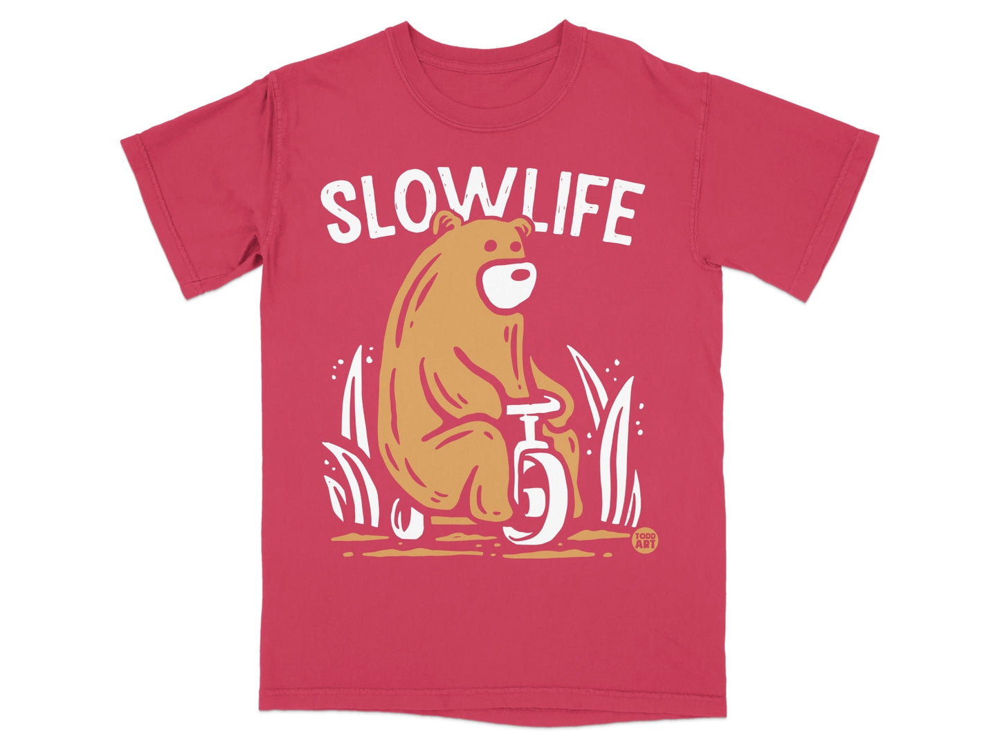Slow Life Bear Riding Unicycle Design T-Shirt