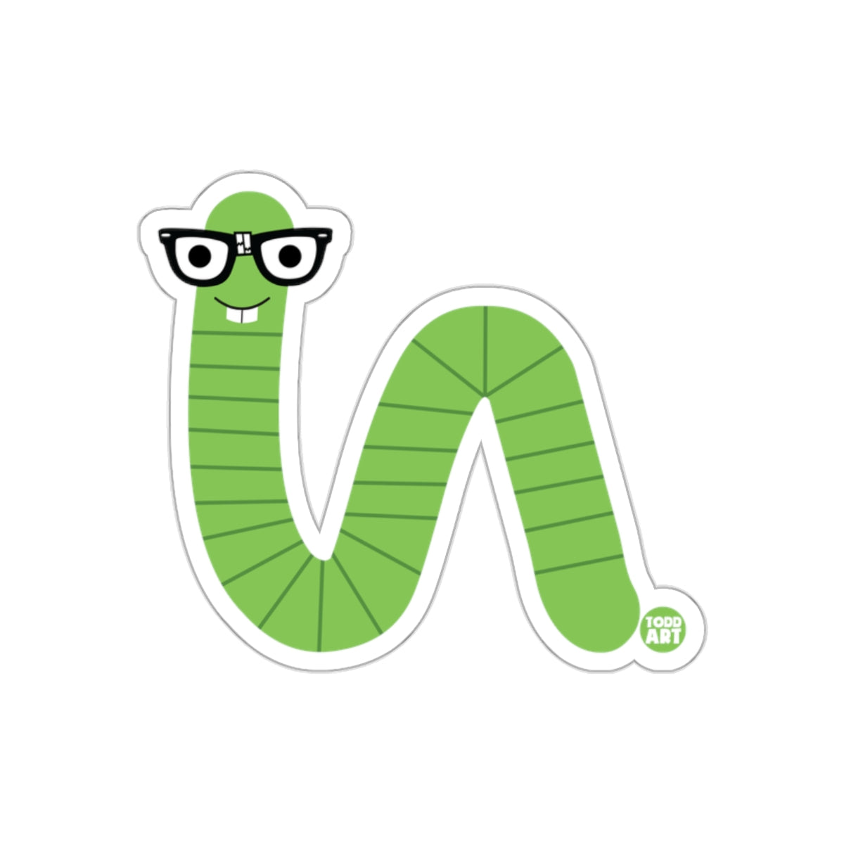 Green Cartoon Worm Wearing Glasses Todd Art Sticker