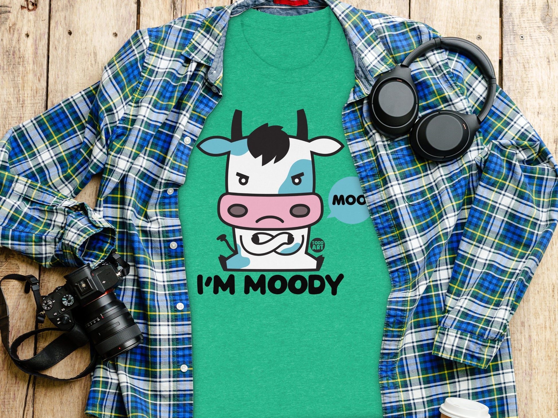 I'm Moody Graphic T-Shirt with Cow and Moo Design