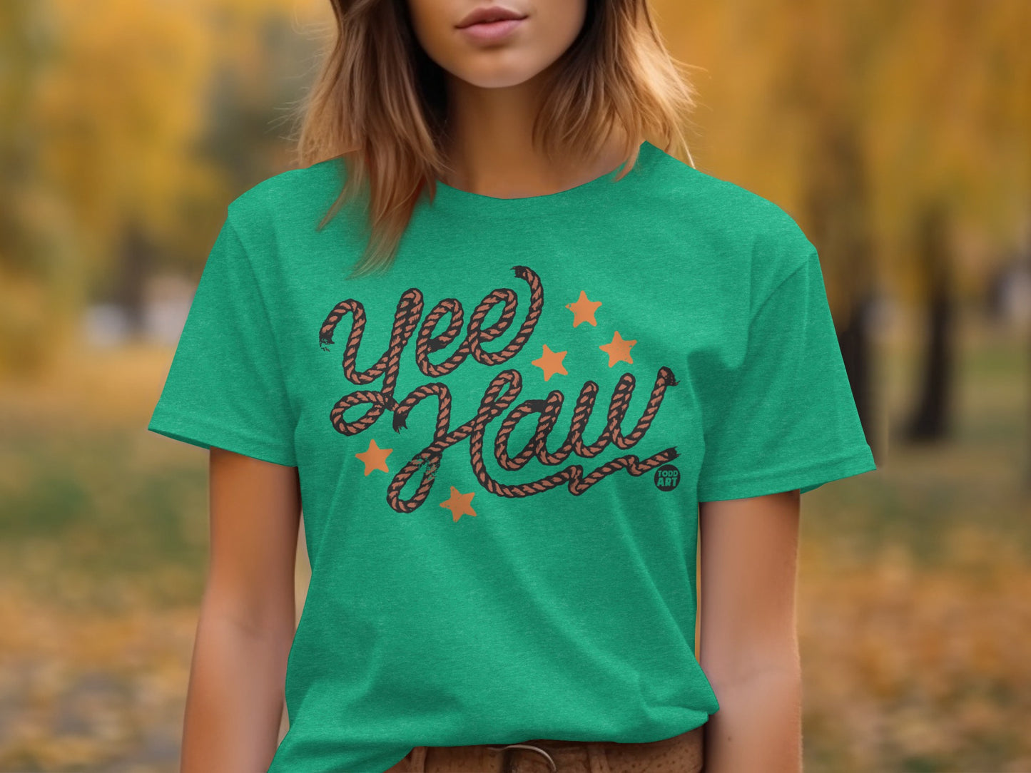 Yee Haw Graphic Tee with Rope and Stars Design Shirt