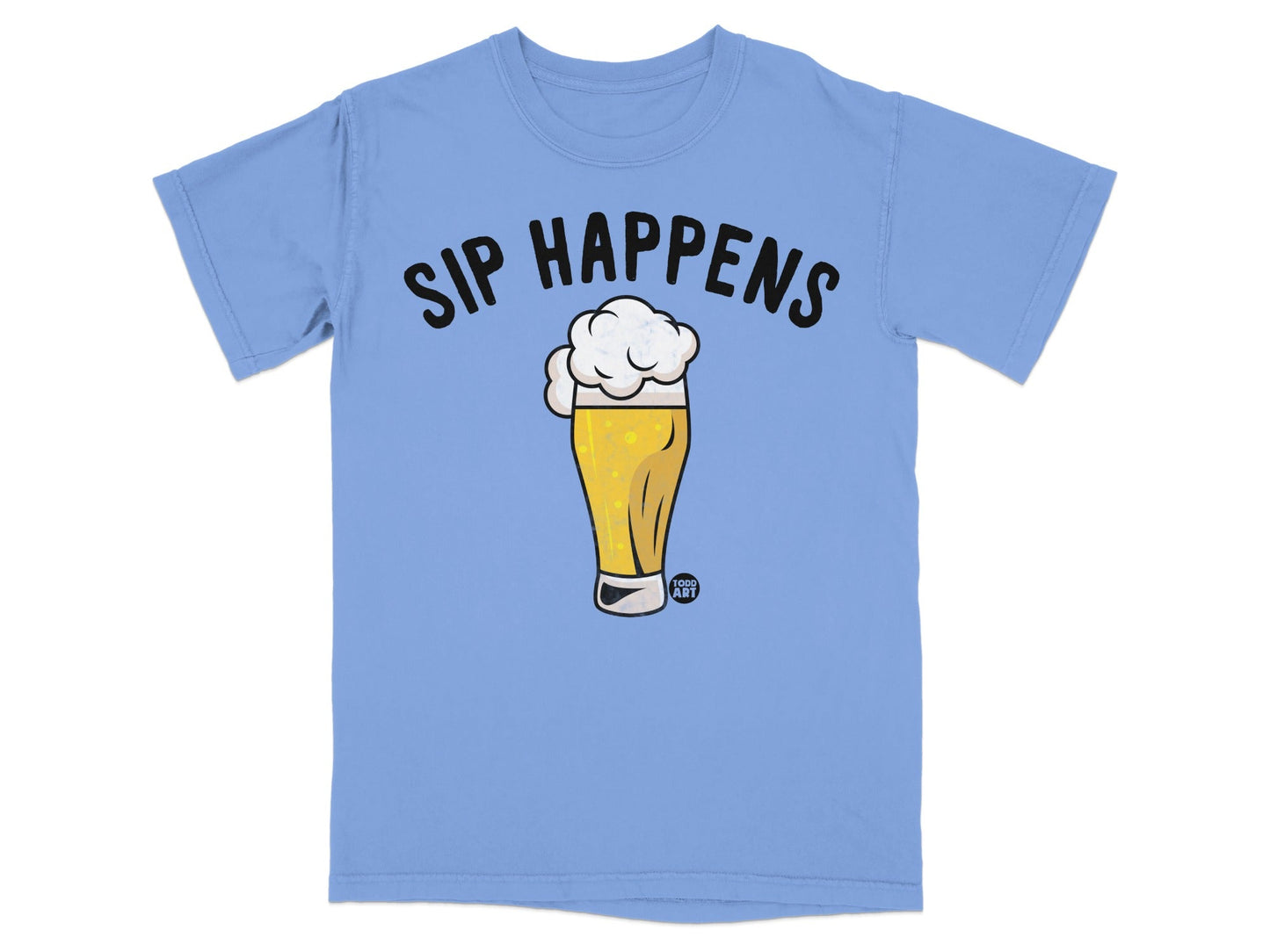 Sip Happens Beer Graphic T-Shirt with Funny Quote