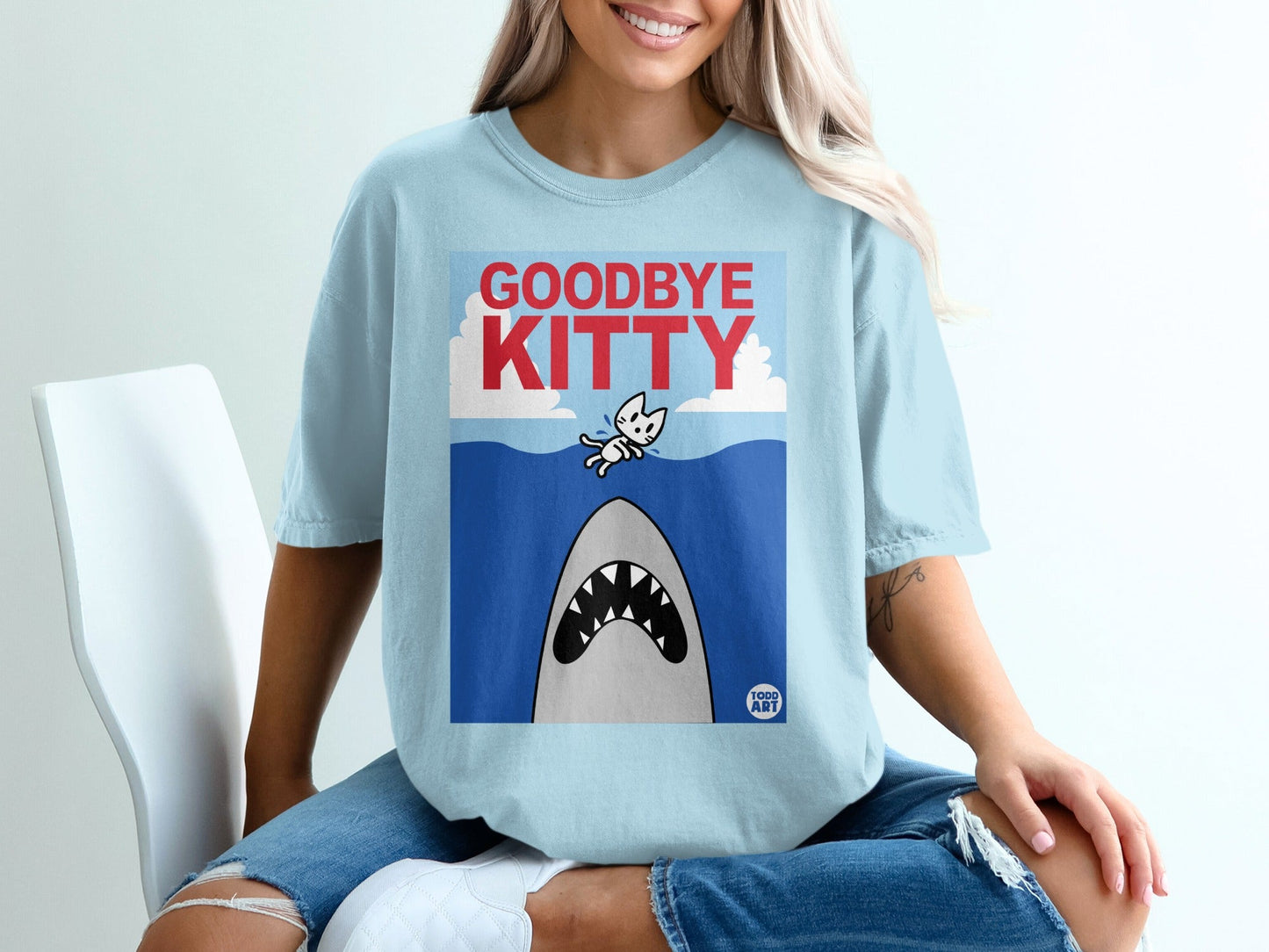 Funny Shark Goodbye Kitty Graphic T-Shirt