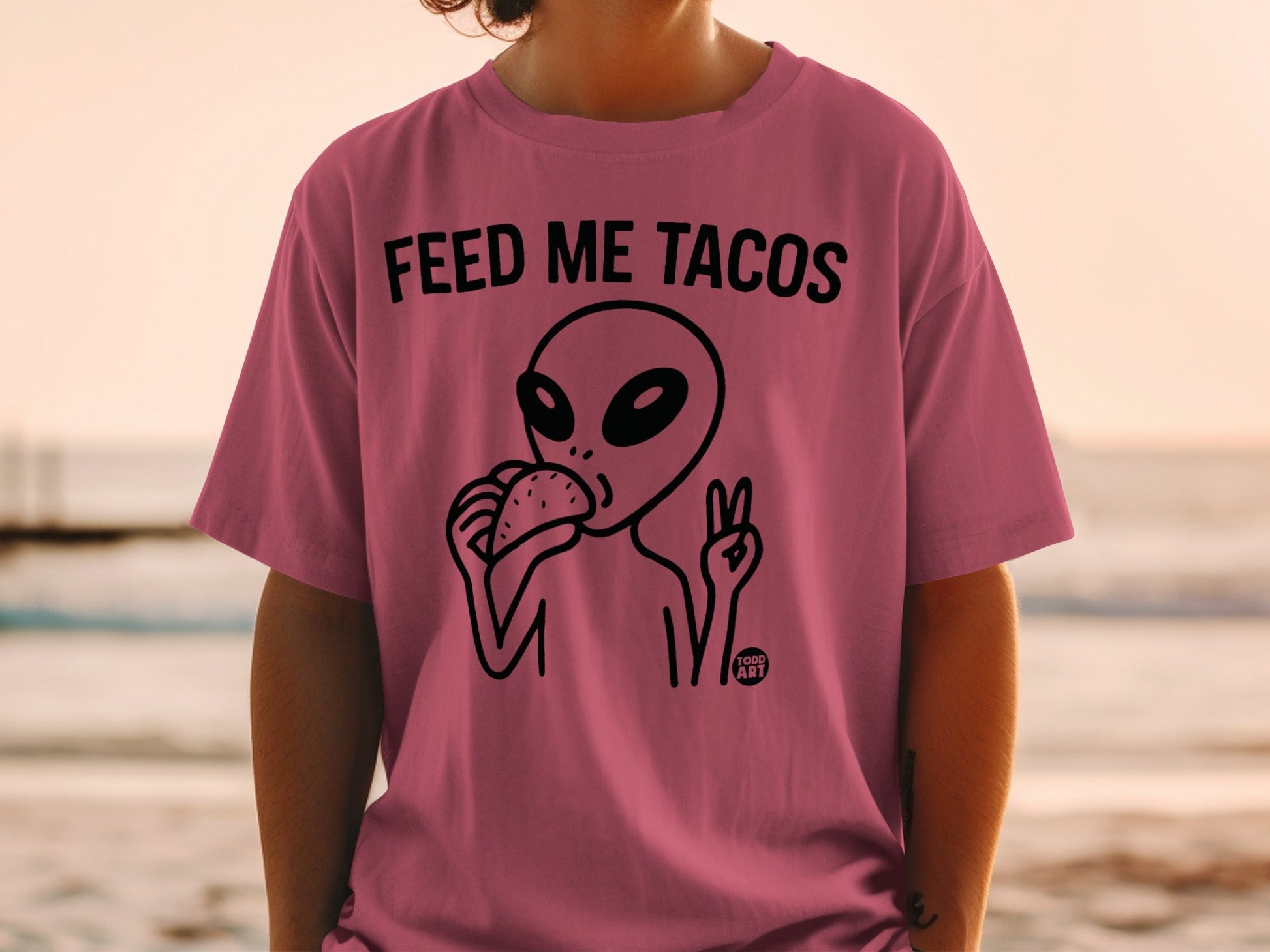 Feed Me Tacos Alien Graphic Print T-shirt