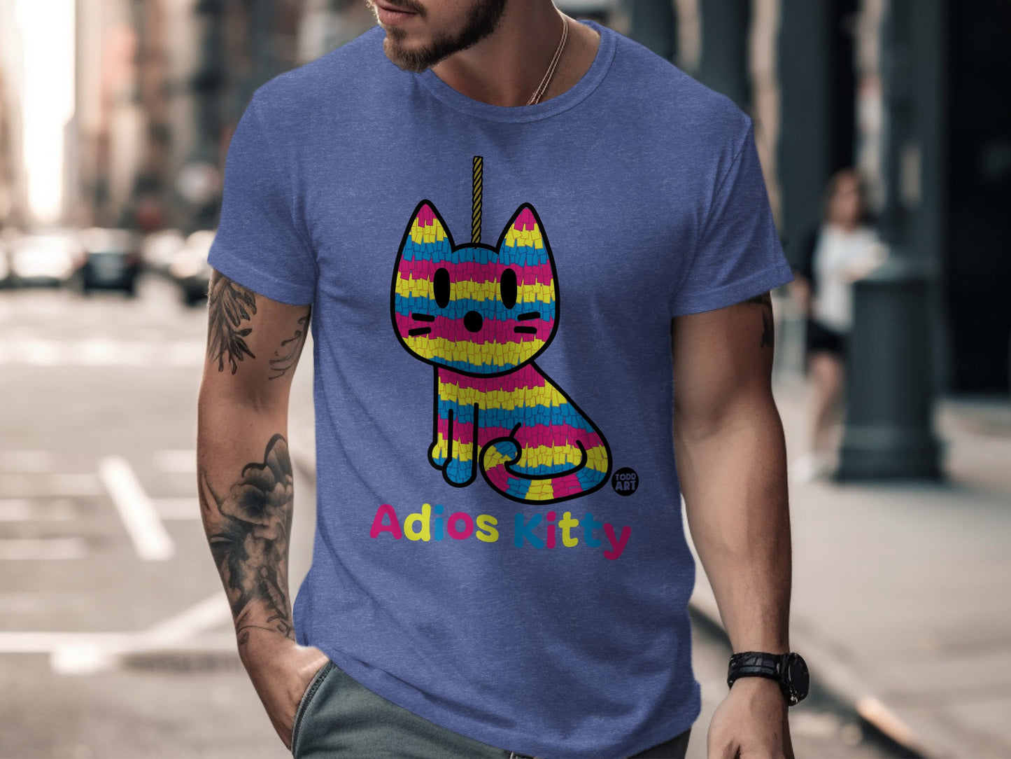 Adios Kitty Colorful Graphic Short Sleeve T-shirt