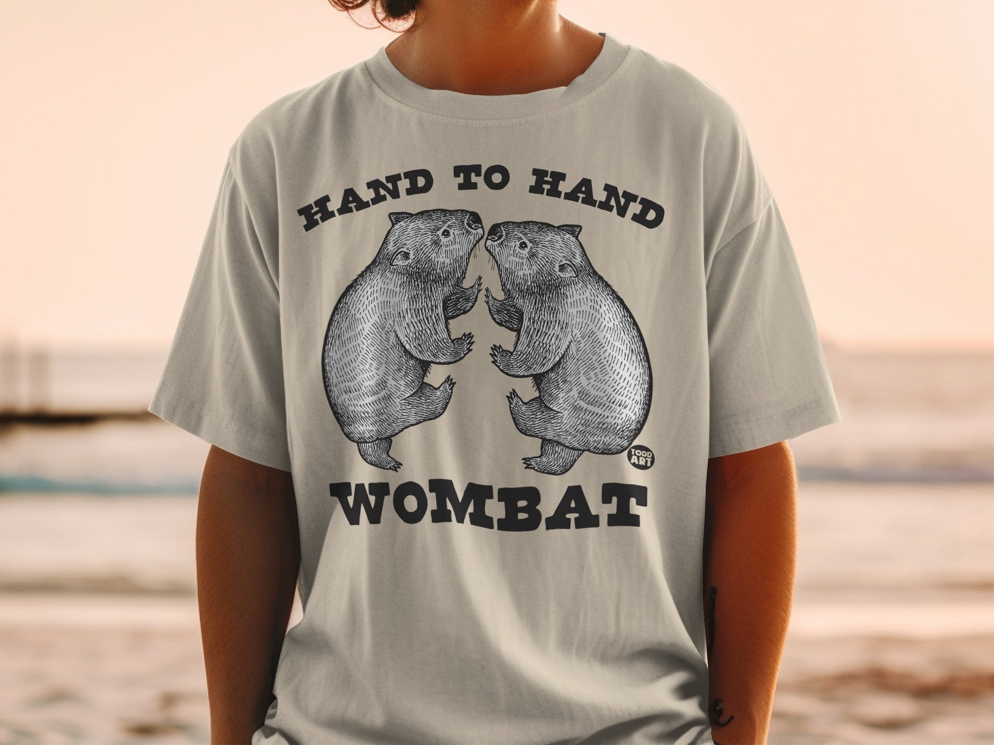 Hand to Hand Wombat Graphic Design T-Shirt