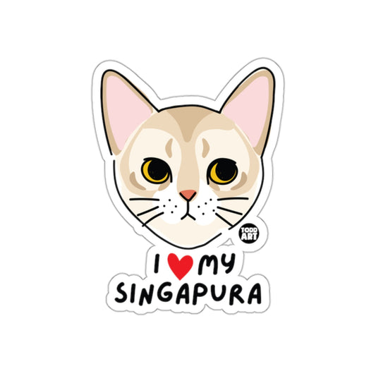 I Love My Singapura Cute Cat Face Sticker Illustration