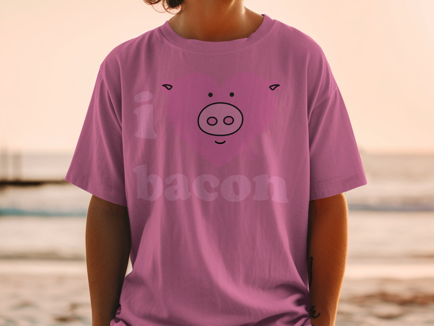 I Love Bacon Pink T-Shirt with Cute Pig Design