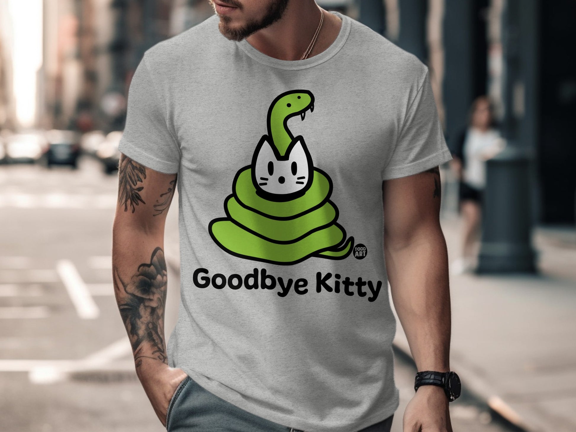 Goodbye Kitty Snake Graphic Tee for Fun Casual Wear